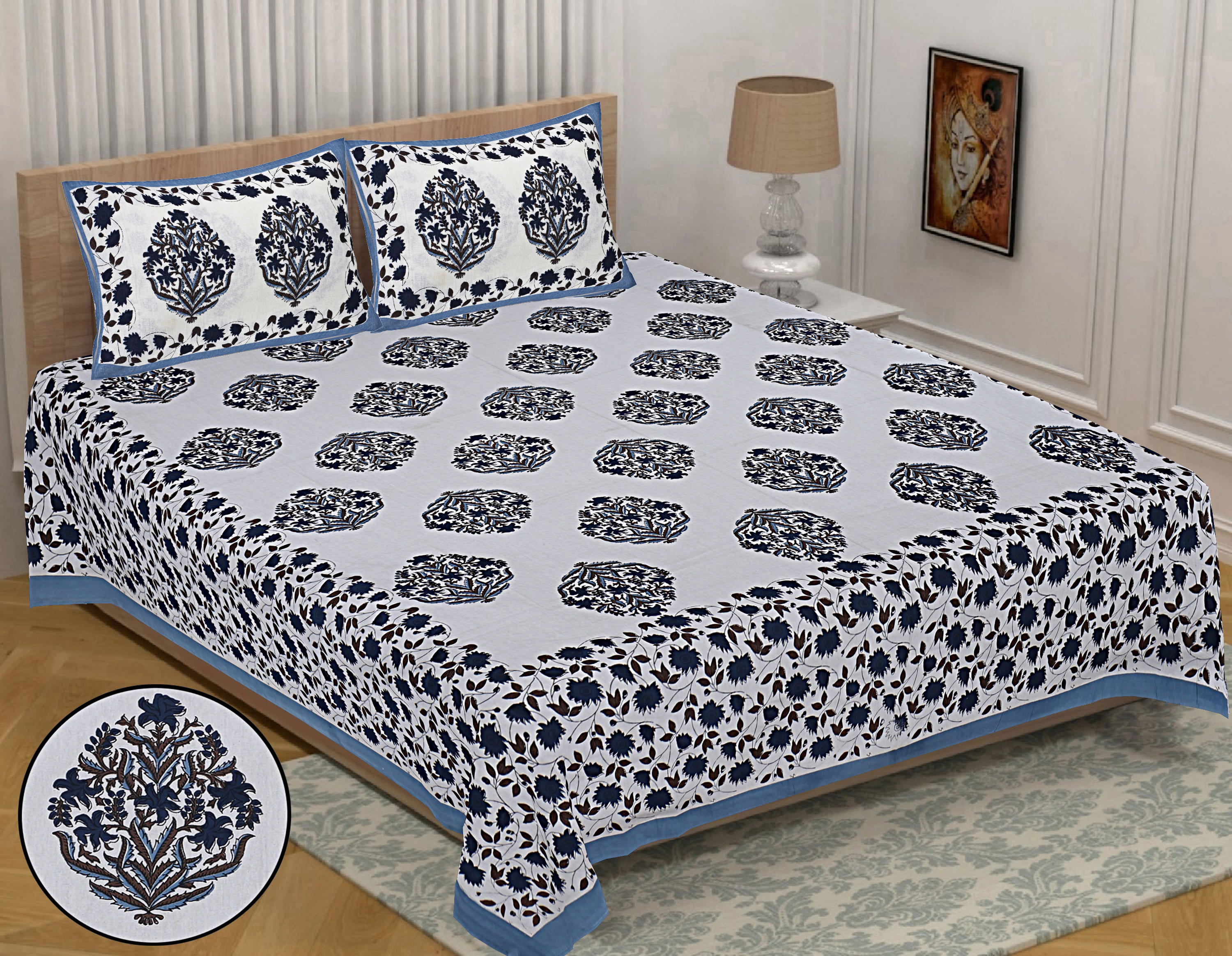 Eco Collection Cotton Floral Print Double Bedsheet with 2 Pillow Covers | 90x100 Inches