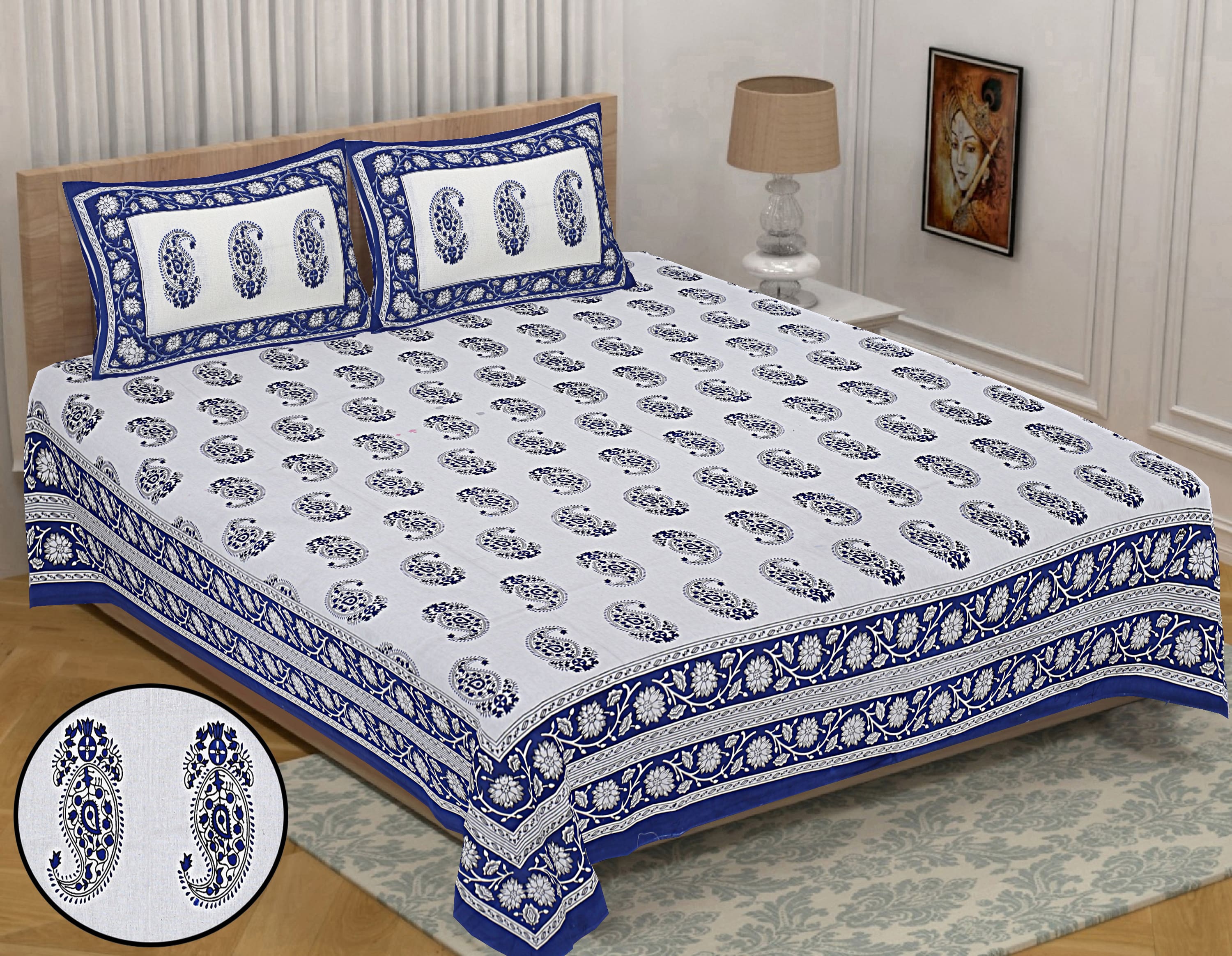 Eco Collection Cotton Paisley Print Double Bedsheet with 2 Pillow Covers | 90x100 Inches