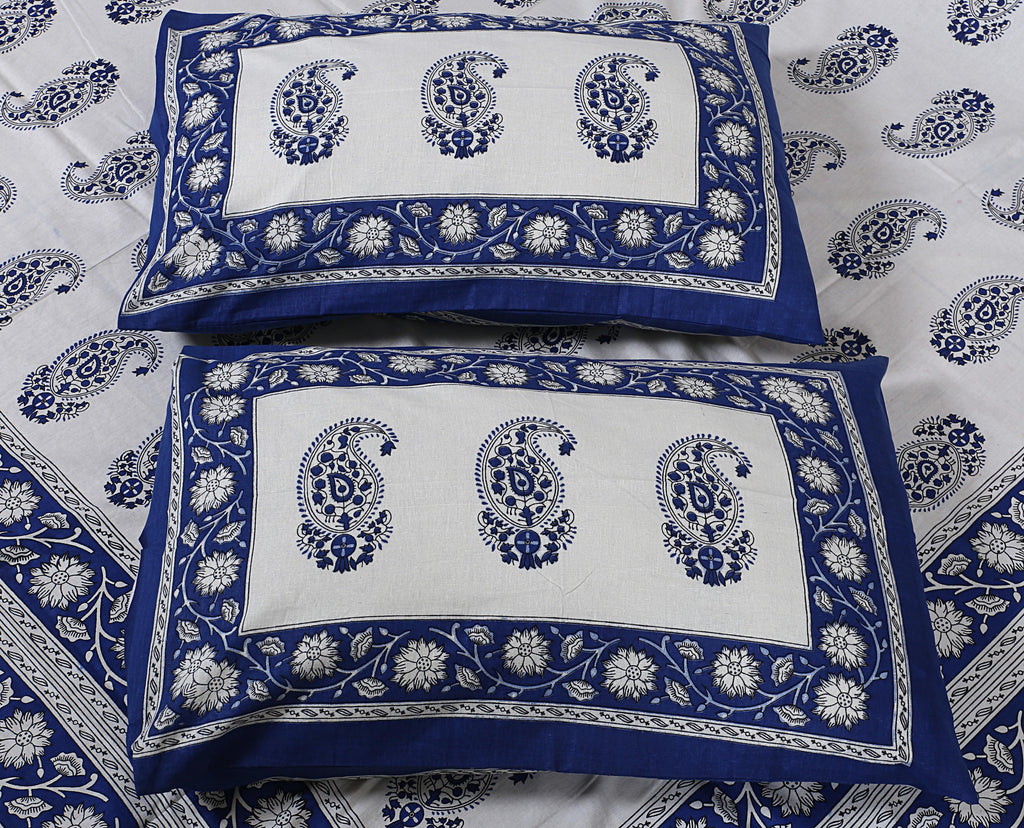 Eco Collection Cotton Paisley Print Double Bedsheet with 2 Pillow Covers | 90x100 Inches