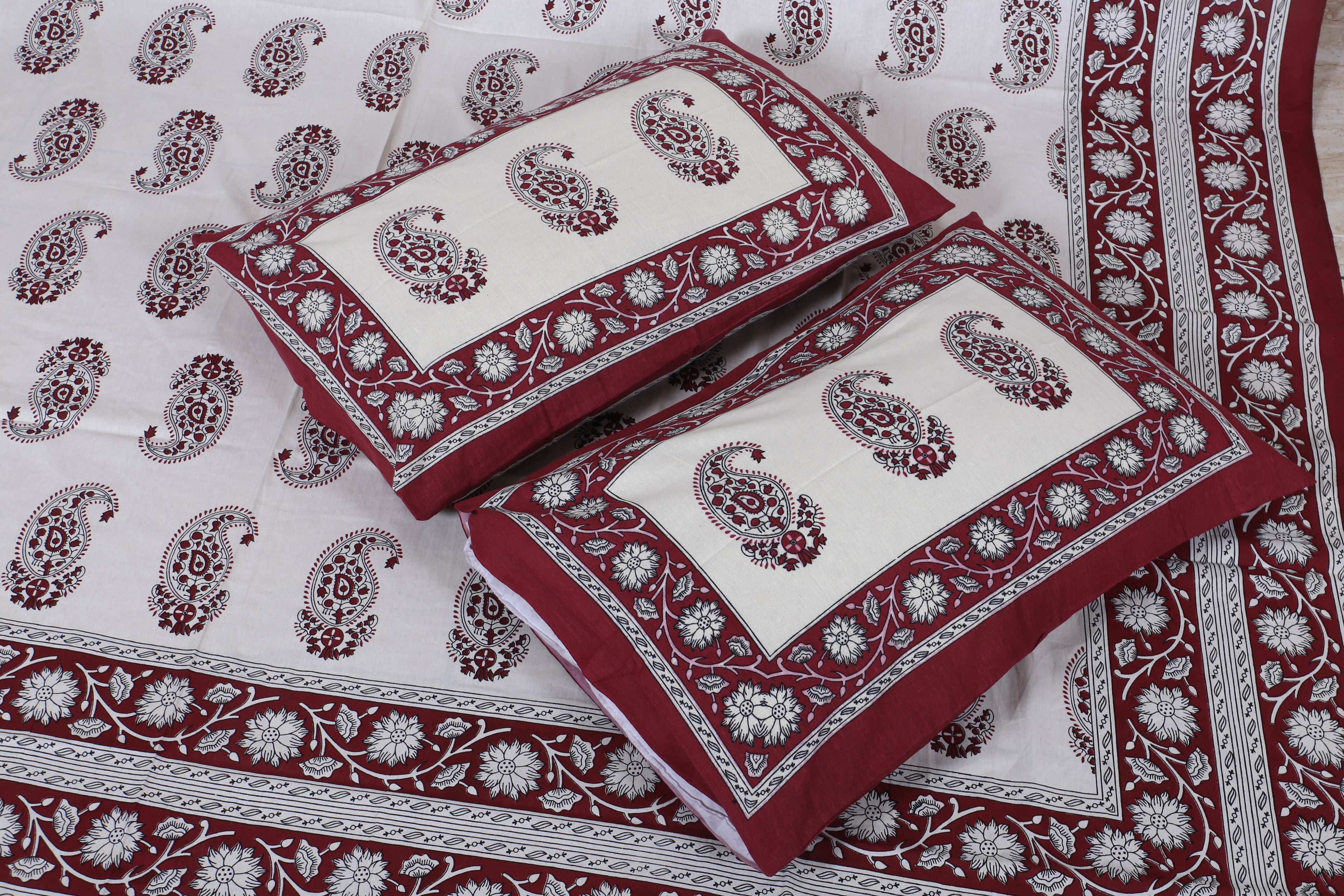 Eco Collection Cotton Paisley Print Double Bedsheet with 2 Pillow Covers | 90x100 Inches