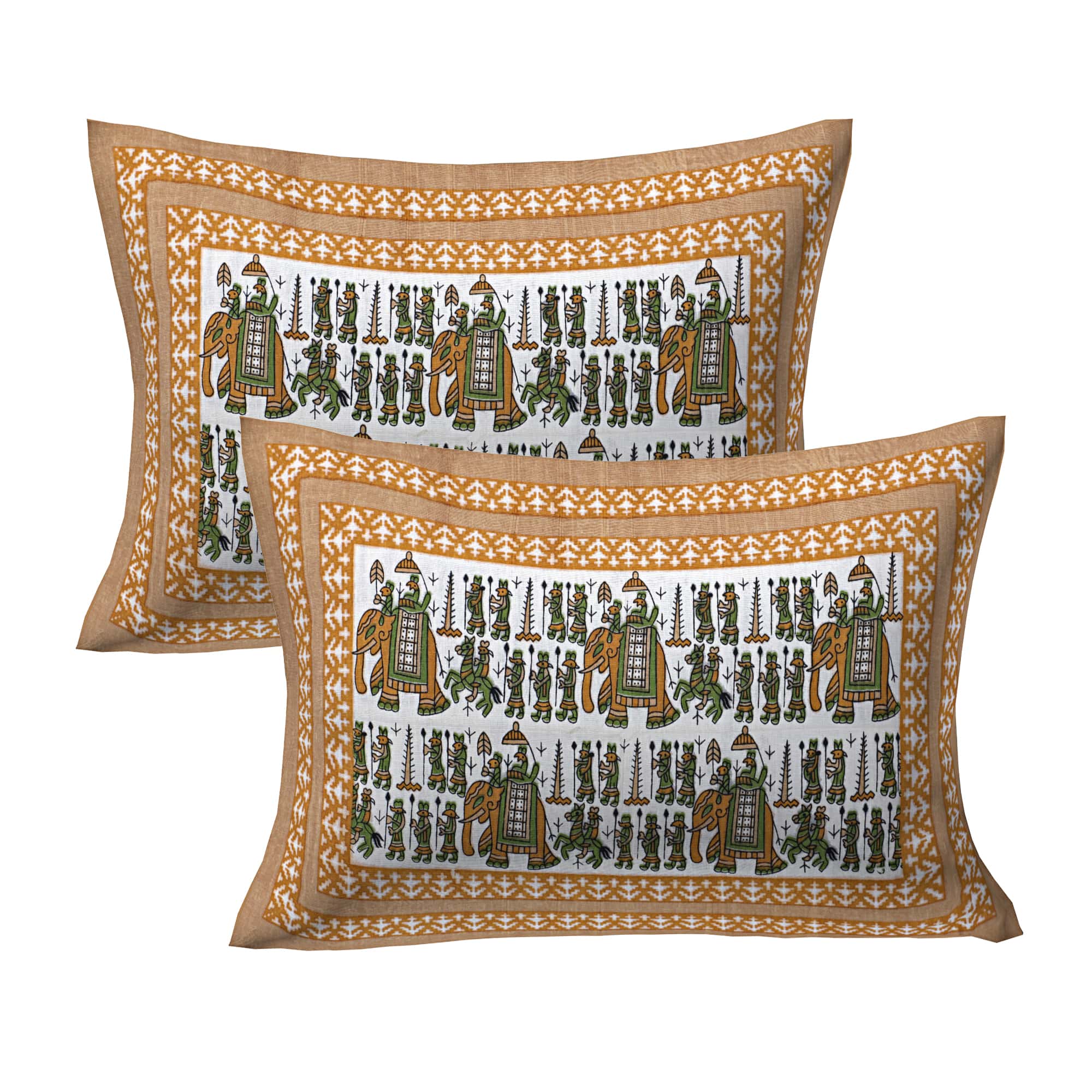 Eco Collection Cotton Elephant Print Double Bedsheet with 2 Pillow Covers | 90x100 Inches