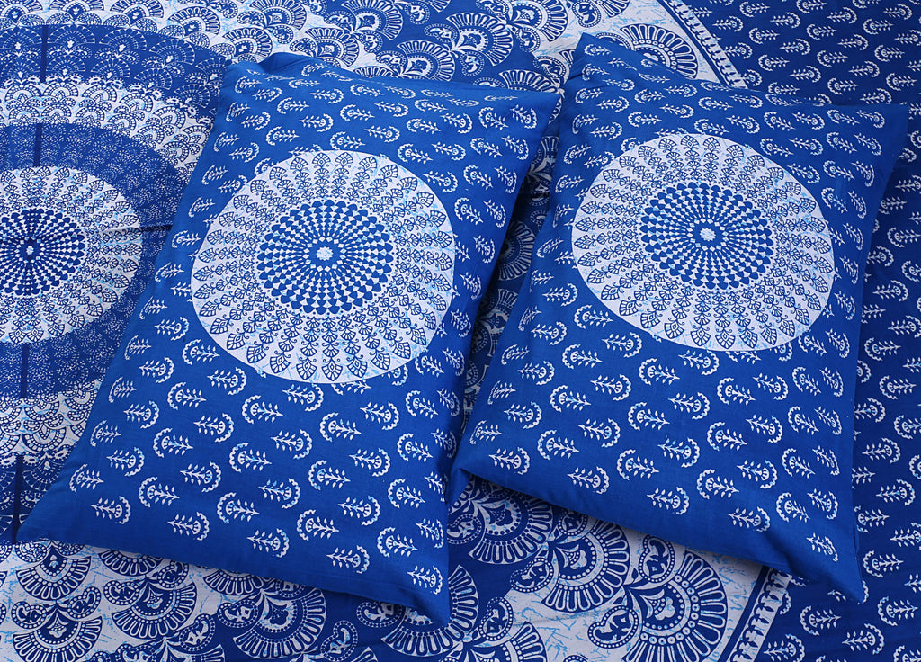 Eco Collection Traditional Round Mandala Cotton Bedsheet with 2 Pillow Covers | 90x100 Inches
