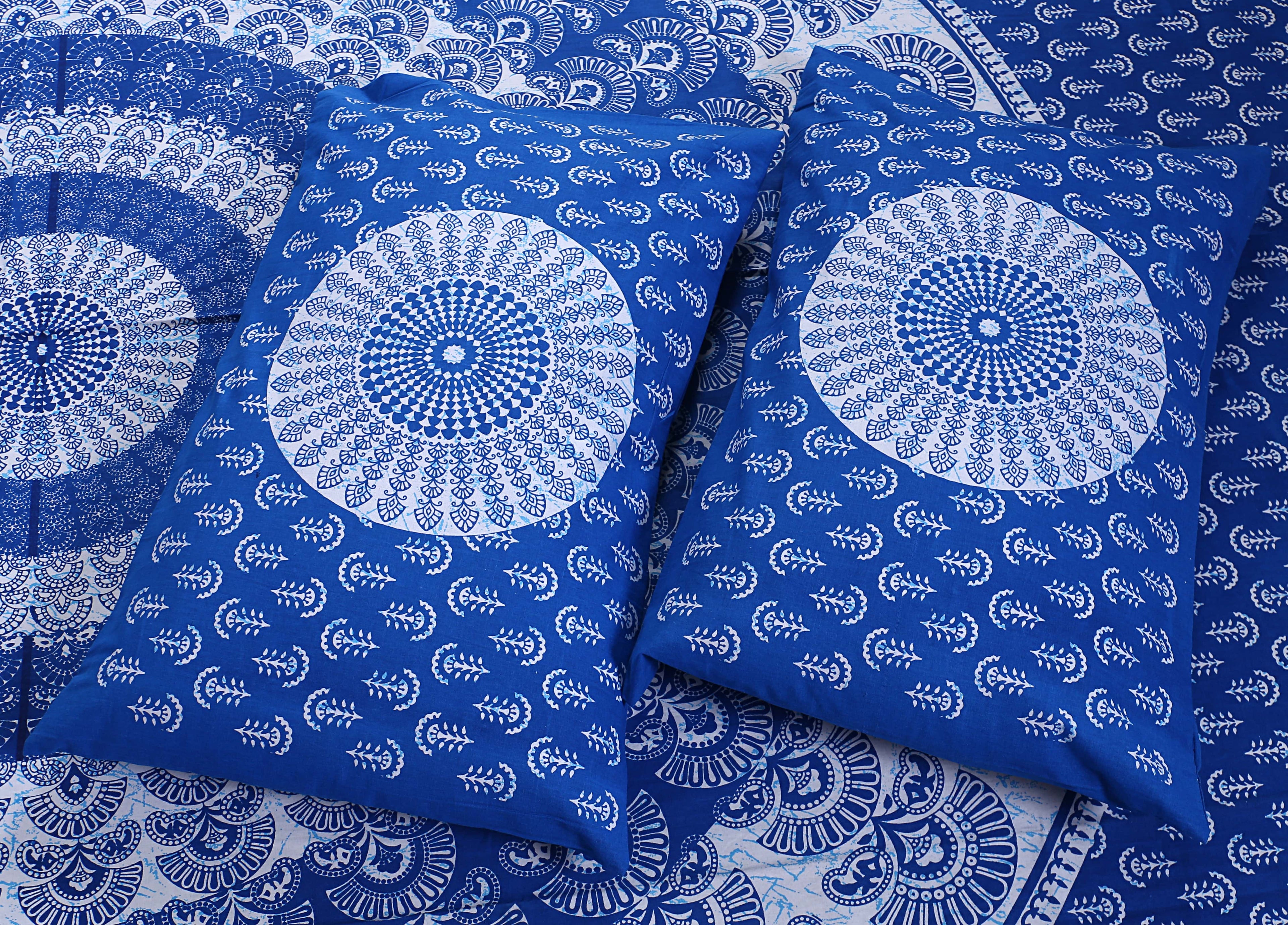 Eco Collection Traditional Round Mandala Cotton Bedsheet with 2 Pillow Covers | 90x100 Inches