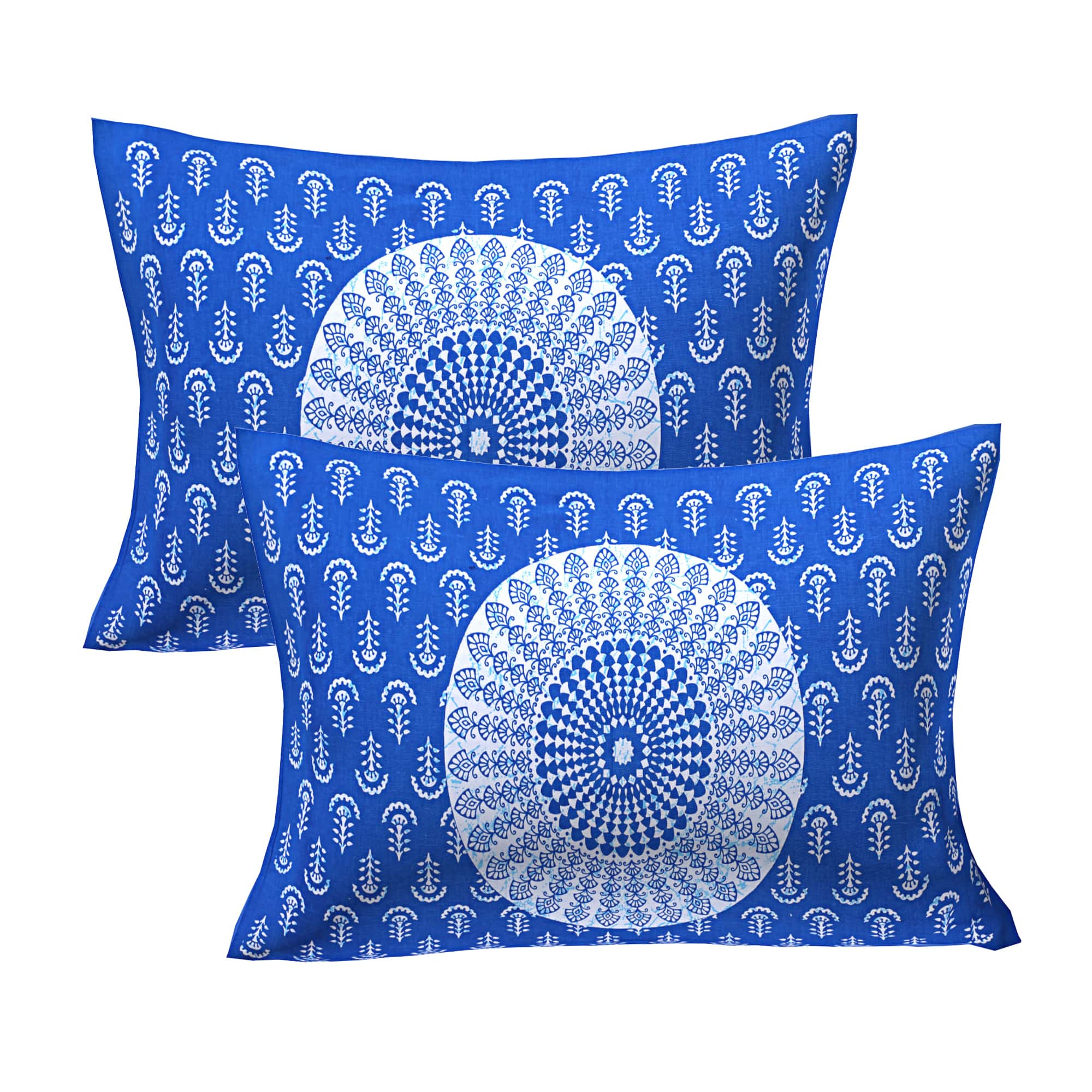 Eco Collection Traditional Round Mandala Cotton Bedsheet with 2 Pillow Covers | 90x100 Inches