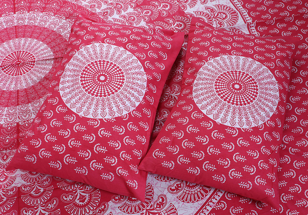 Eco Collection Traditional Round Mandala Cotton Bedsheet with 2 Pillow Covers | 90x100 Inches