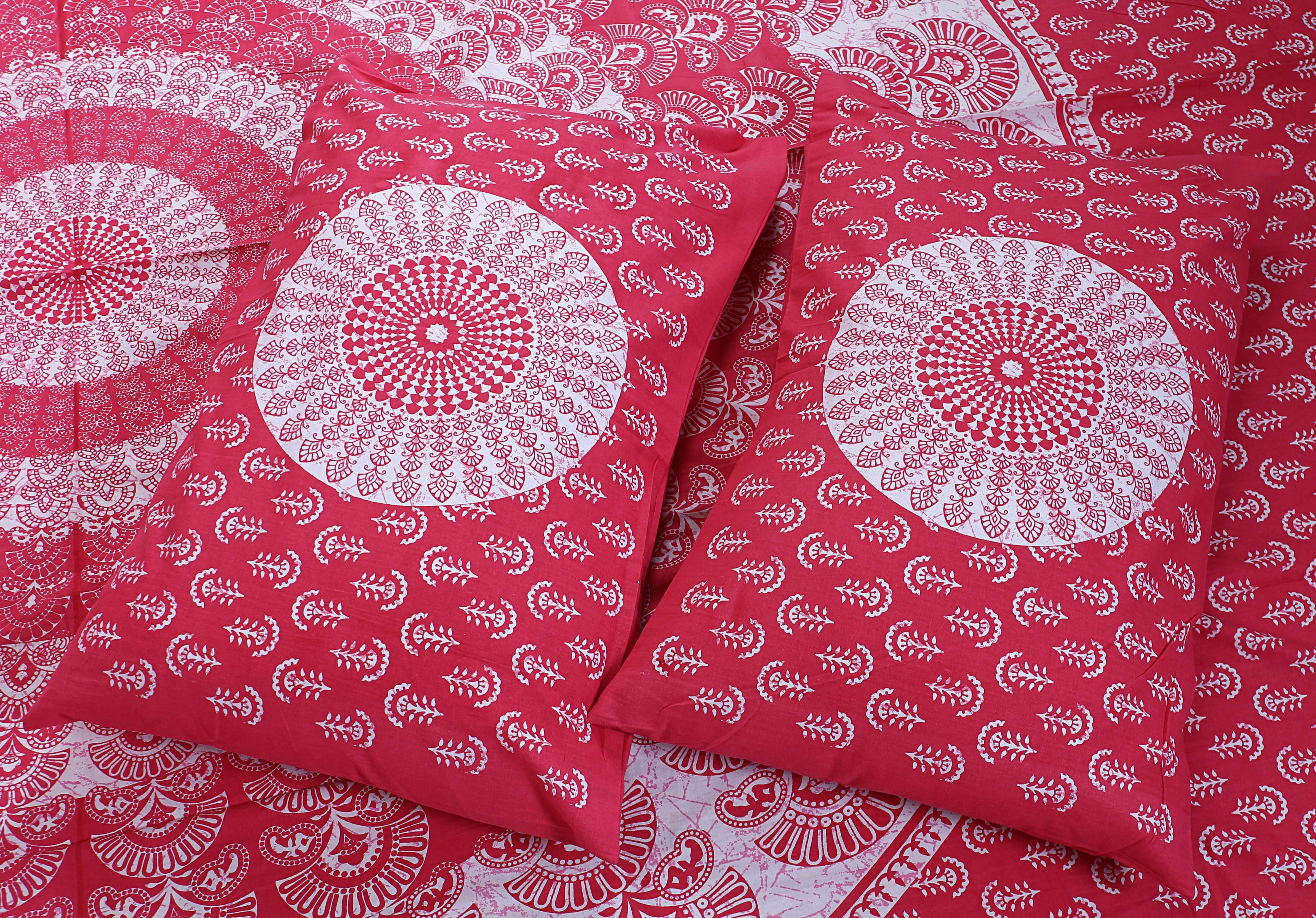 Eco Collection Traditional Round Mandala Cotton Bedsheet with 2 Pillow Covers | 90x100 Inches