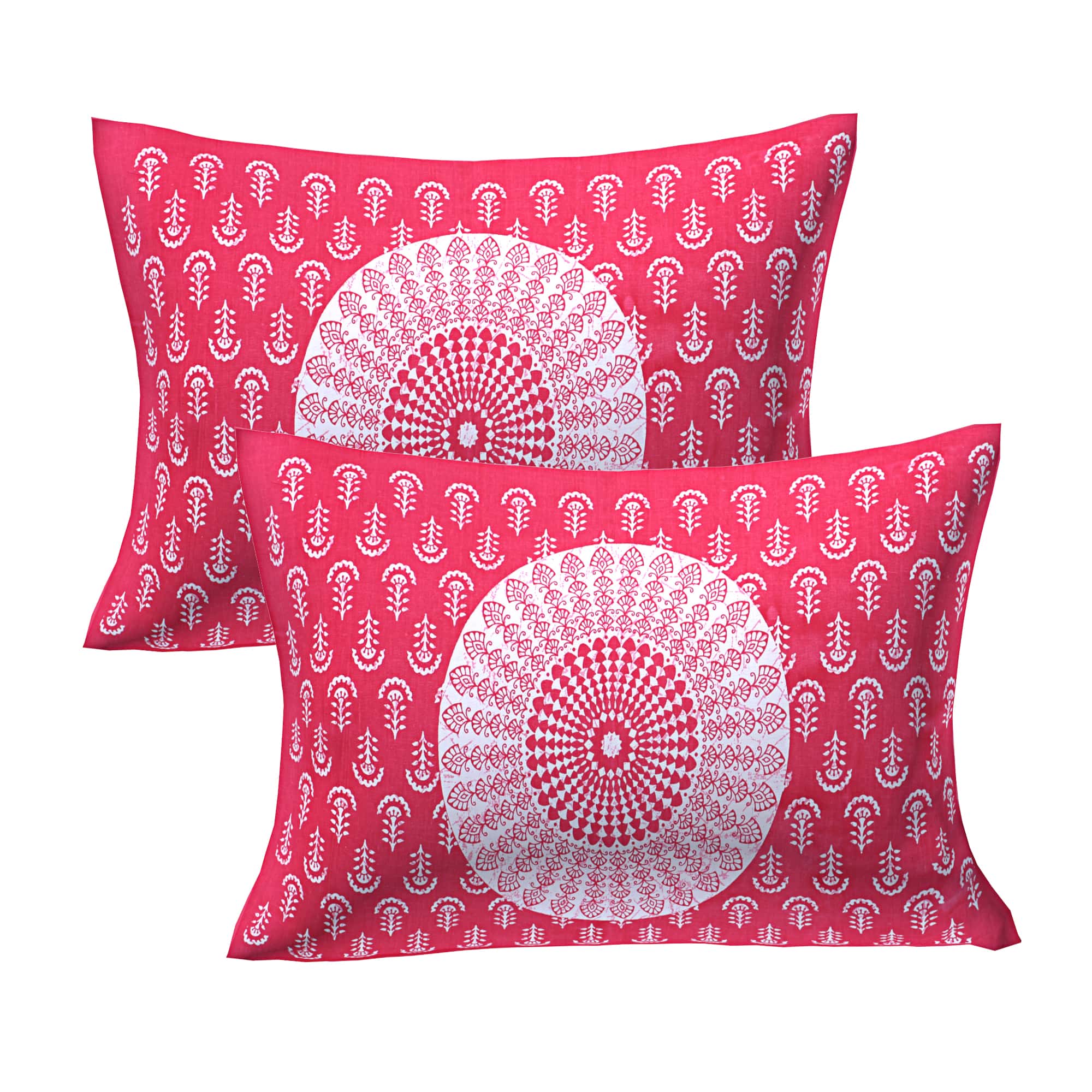 Eco Collection Traditional Round Mandala Cotton Bedsheet with 2 Pillow Covers | 90x100 Inches