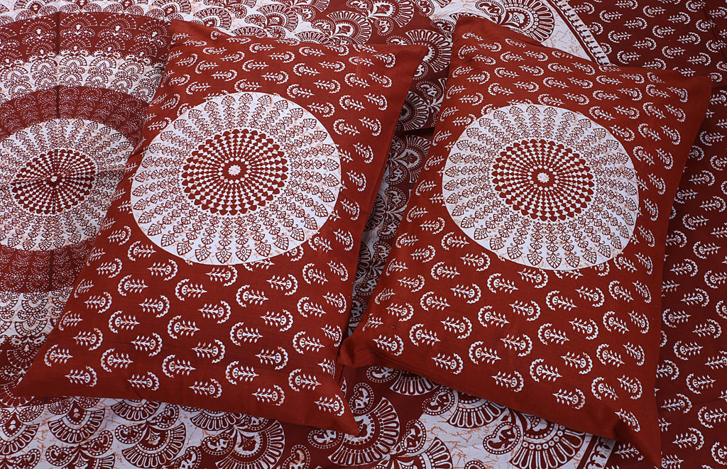 Eco Collection Traditional Round Mandala Cotton Bedsheet with 2 Pillow Covers | 90x100 Inches