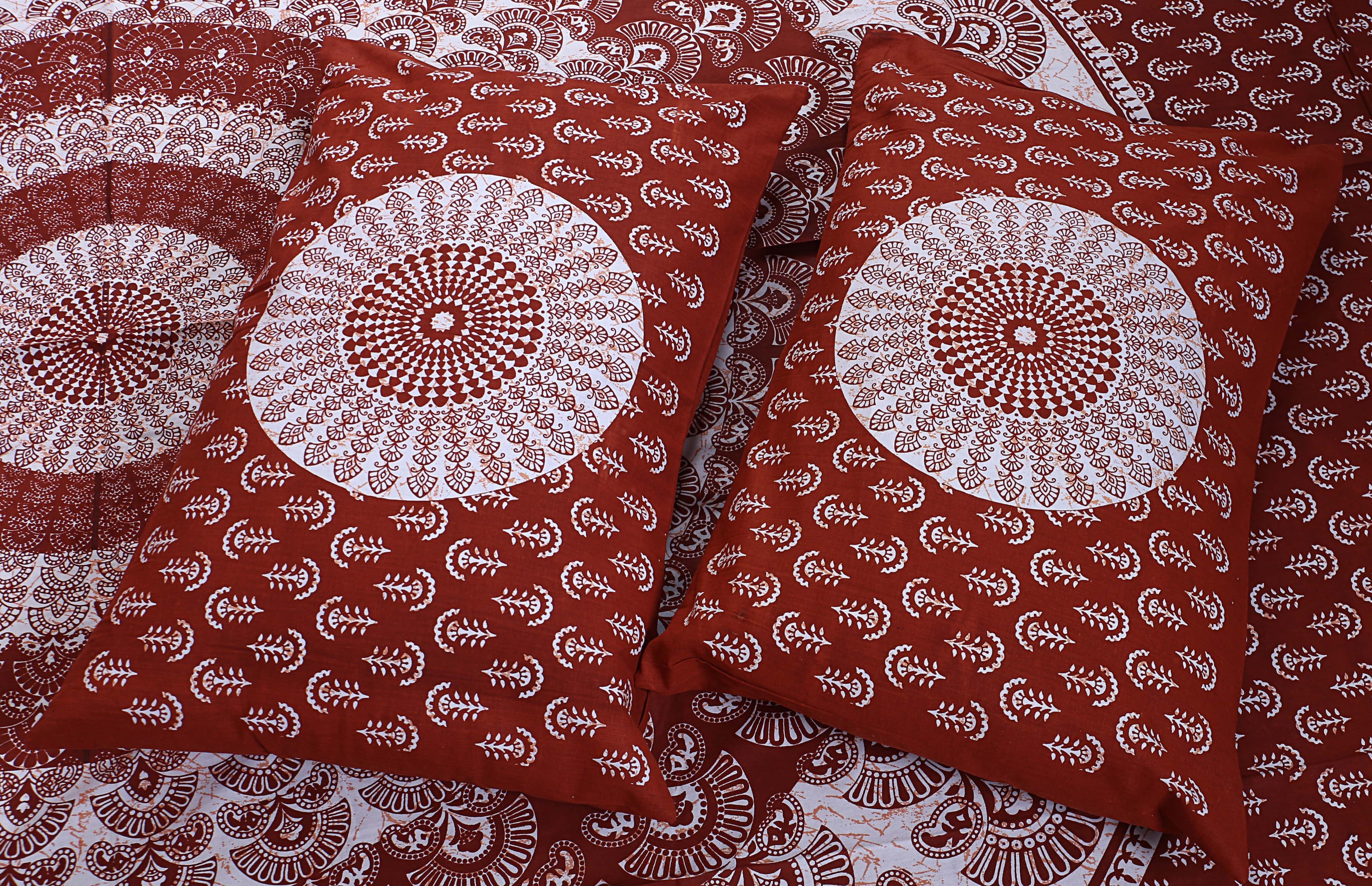 Eco Collection Traditional Round Mandala Cotton Bedsheet with 2 Pillow Covers | 90x100 Inches