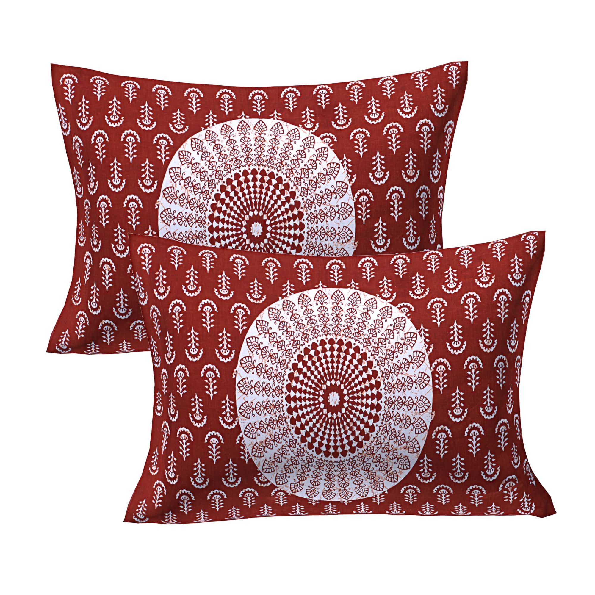 Eco Collection Traditional Round Mandala Cotton Bedsheet with 2 Pillow Covers | 90x100 Inches