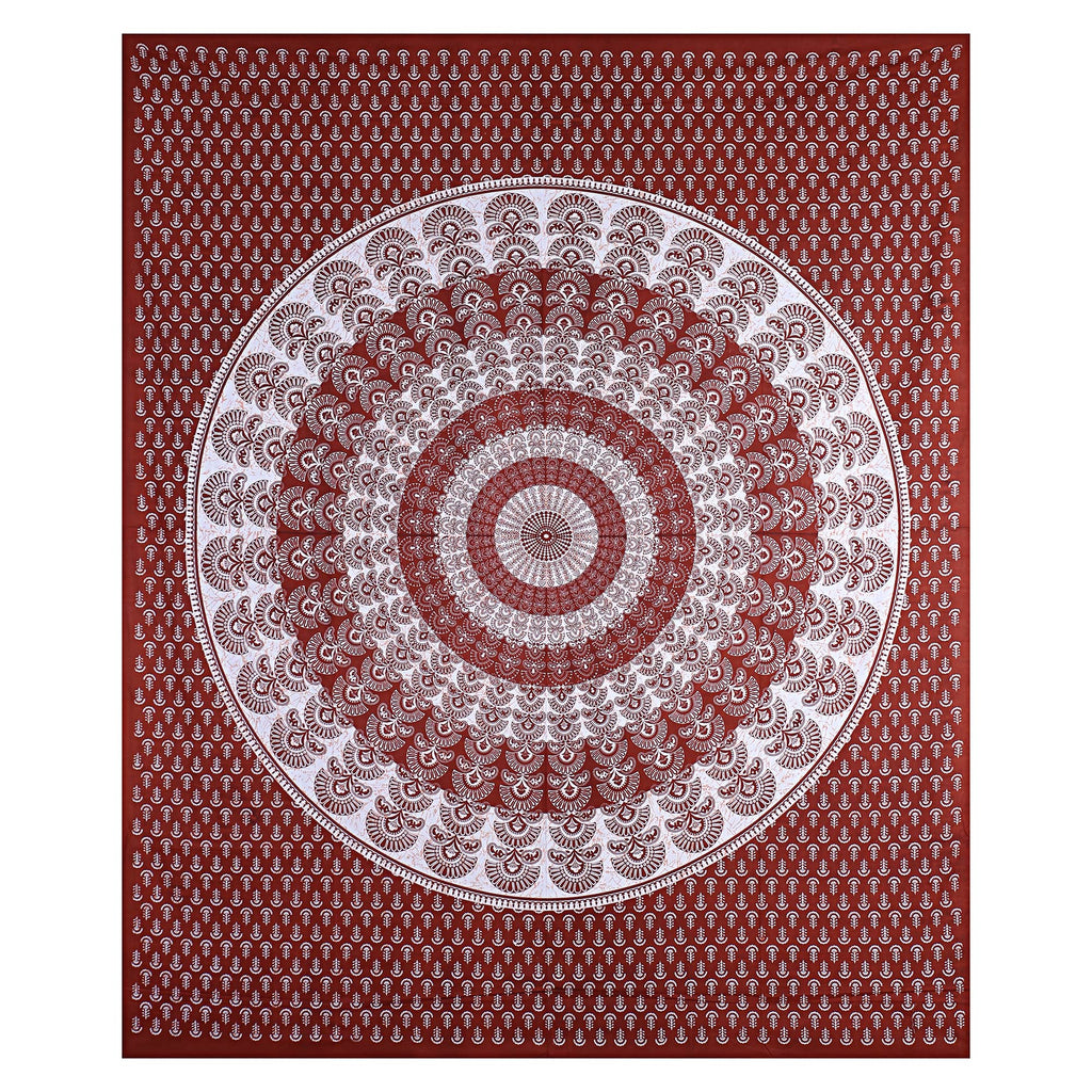 Eco Collection Traditional Round Mandala Cotton Bedsheet with 2 Pillow Covers | 90x100 Inches