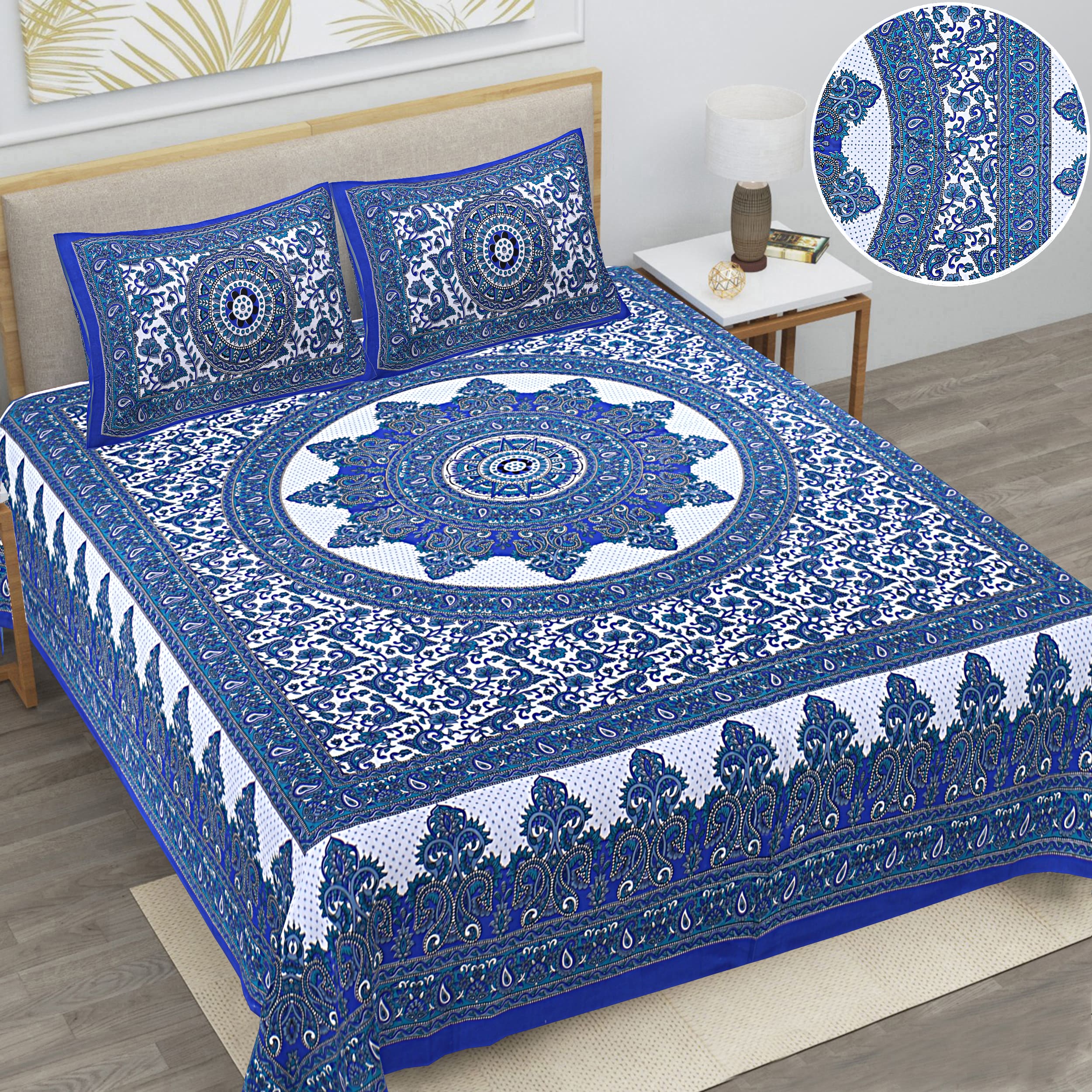 Eco Collection Star Mandala Cotton Bedsheet with 2 Pillow Covers | Premium 70x100 Inches