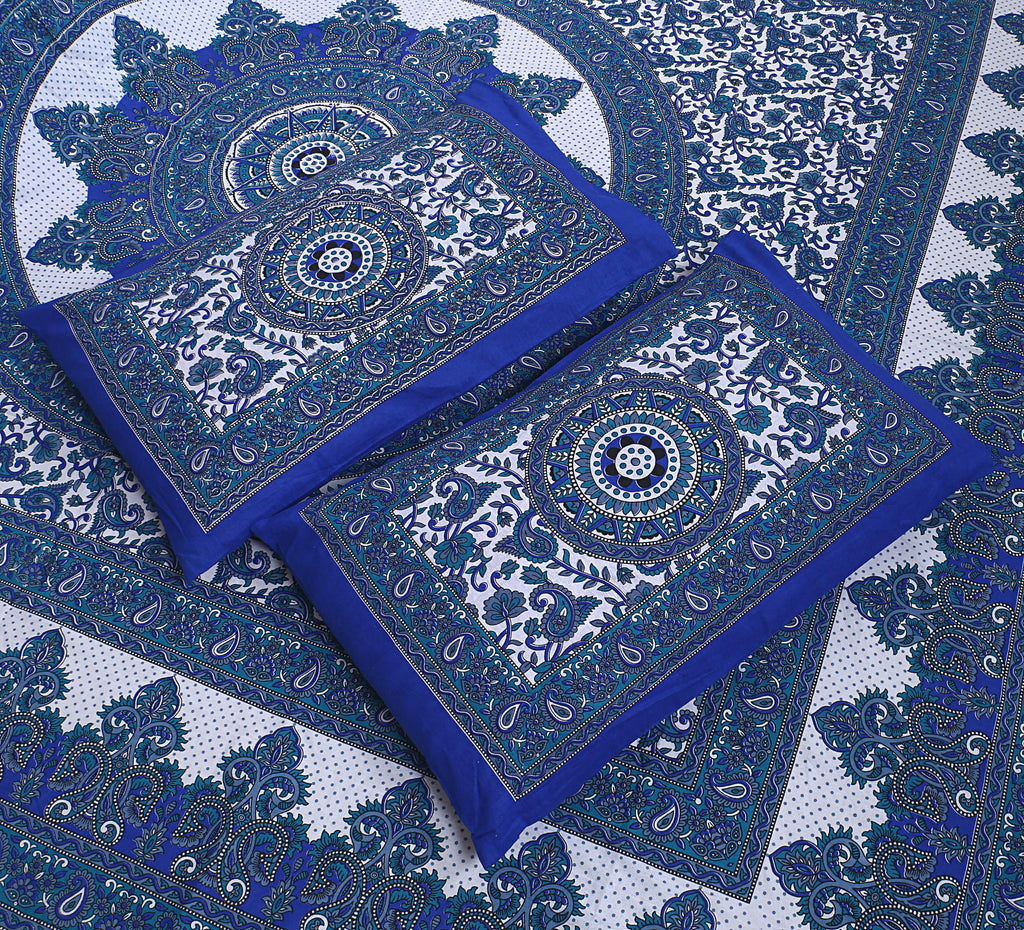 Eco Collection Star Mandala Cotton Bedsheet with 2 Pillow Covers | Premium 70x100 Inches