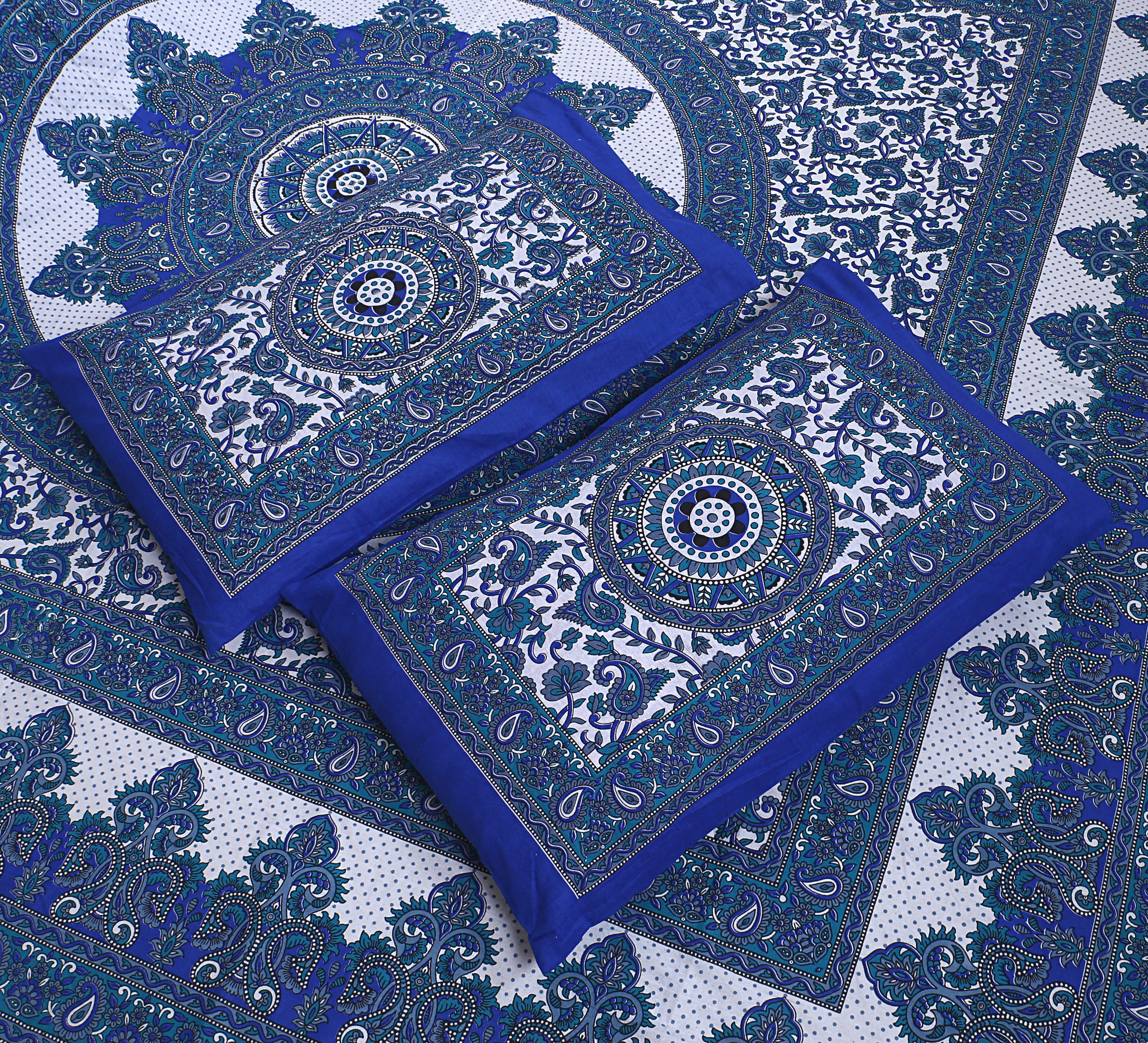 Eco Collection Star Mandala Cotton Bedsheet with 2 Pillow Covers | Premium 70x100 Inches