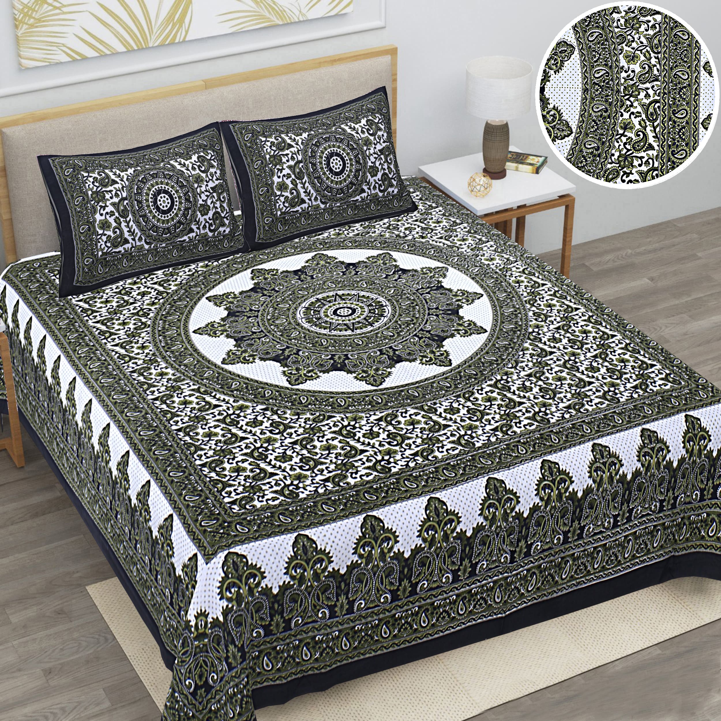 Eco Collection Star Mandala Cotton Bedsheet with 2 Pillow Covers | Premium 70x100 Inches