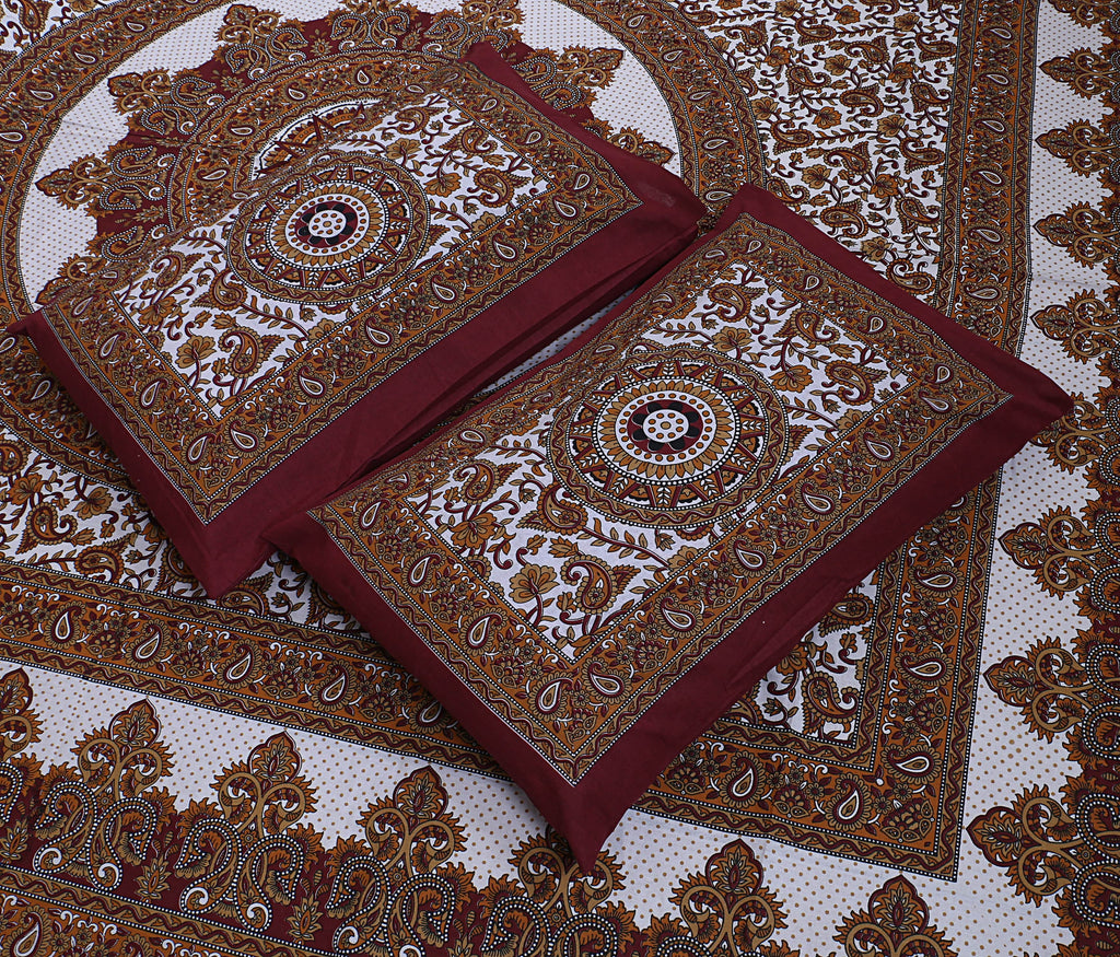Eco Collection Star Mandala Cotton Bedsheet with 2 Pillow Covers | Premium 70x100 Inches