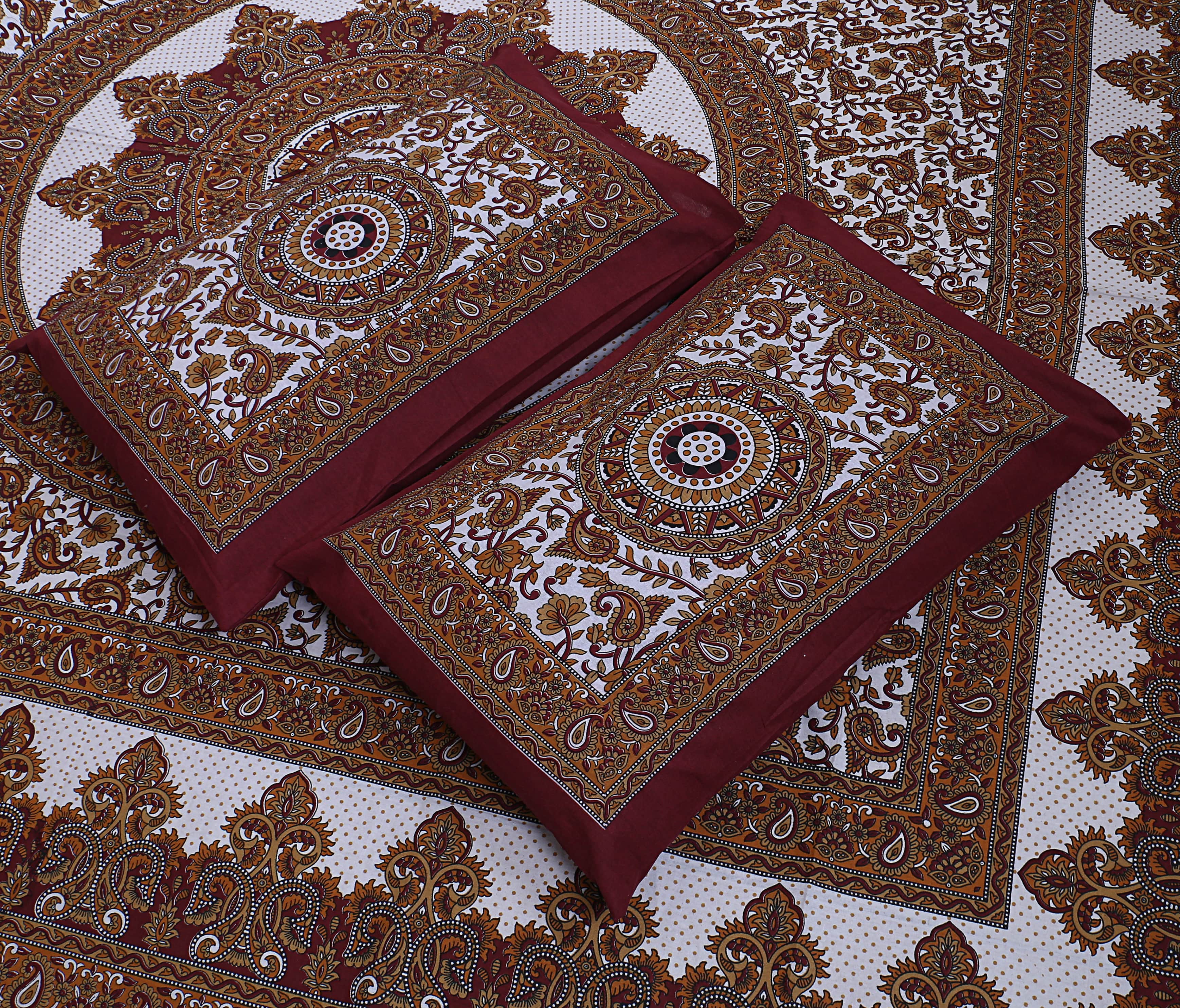 Eco Collection Star Mandala Cotton Bedsheet with 2 Pillow Covers | Premium 70x100 Inches