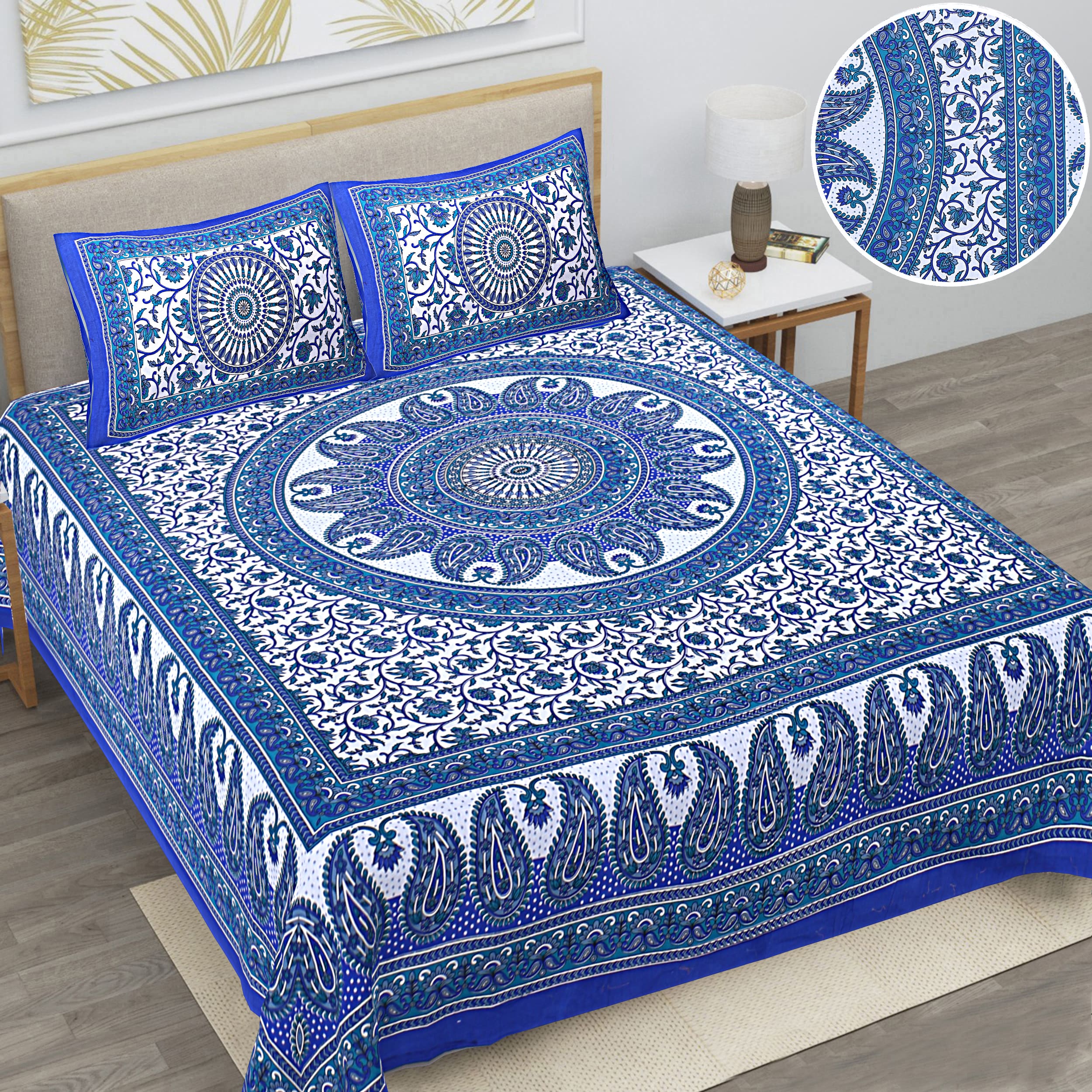 Eco Collection Mandala Print Cotton Bedsheet with 2 Pillow Covers | Premium 70x100 Inches