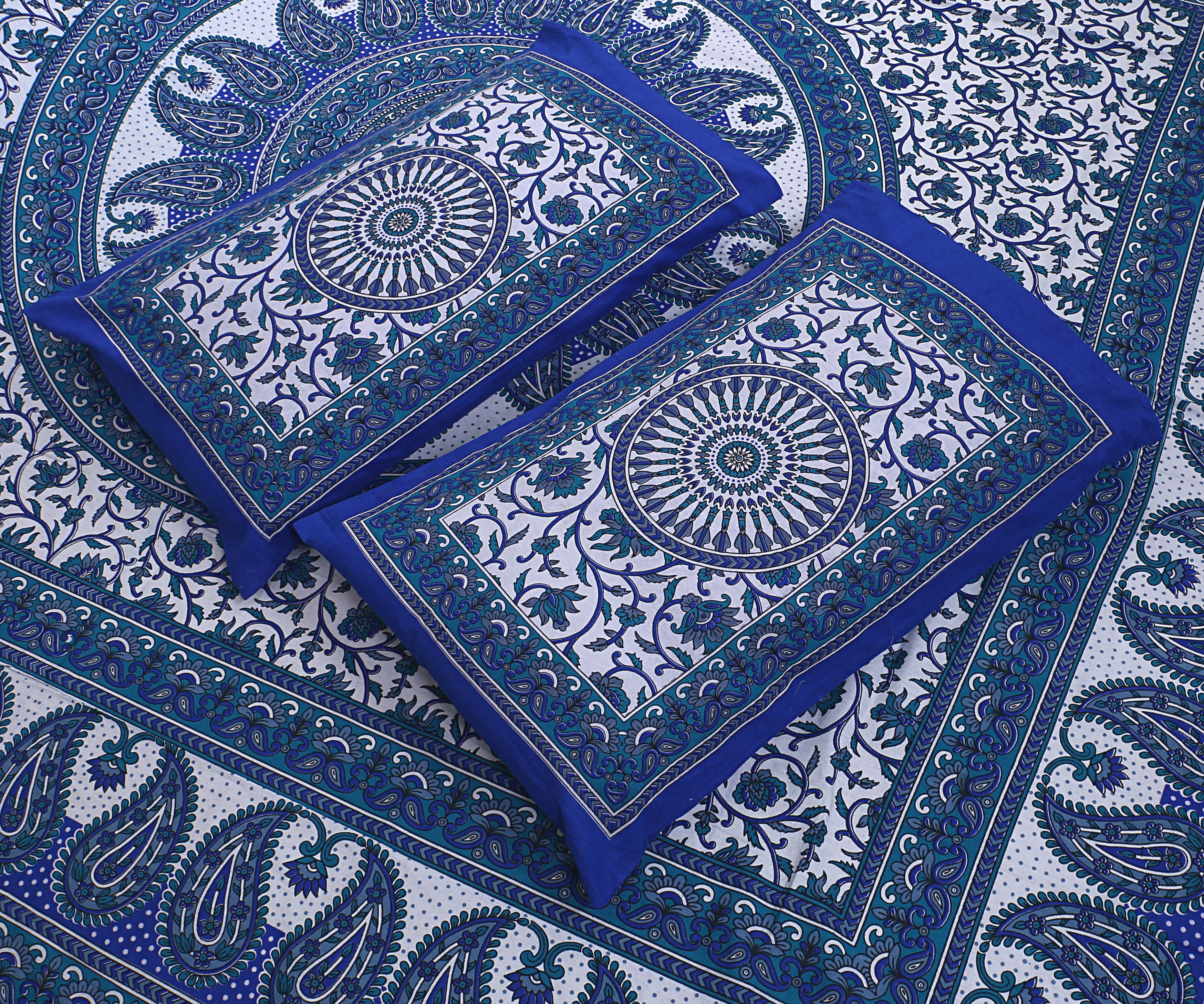 Eco Collection Mandala Print Cotton Bedsheet with 2 Pillow Covers | Premium 70x100 Inches