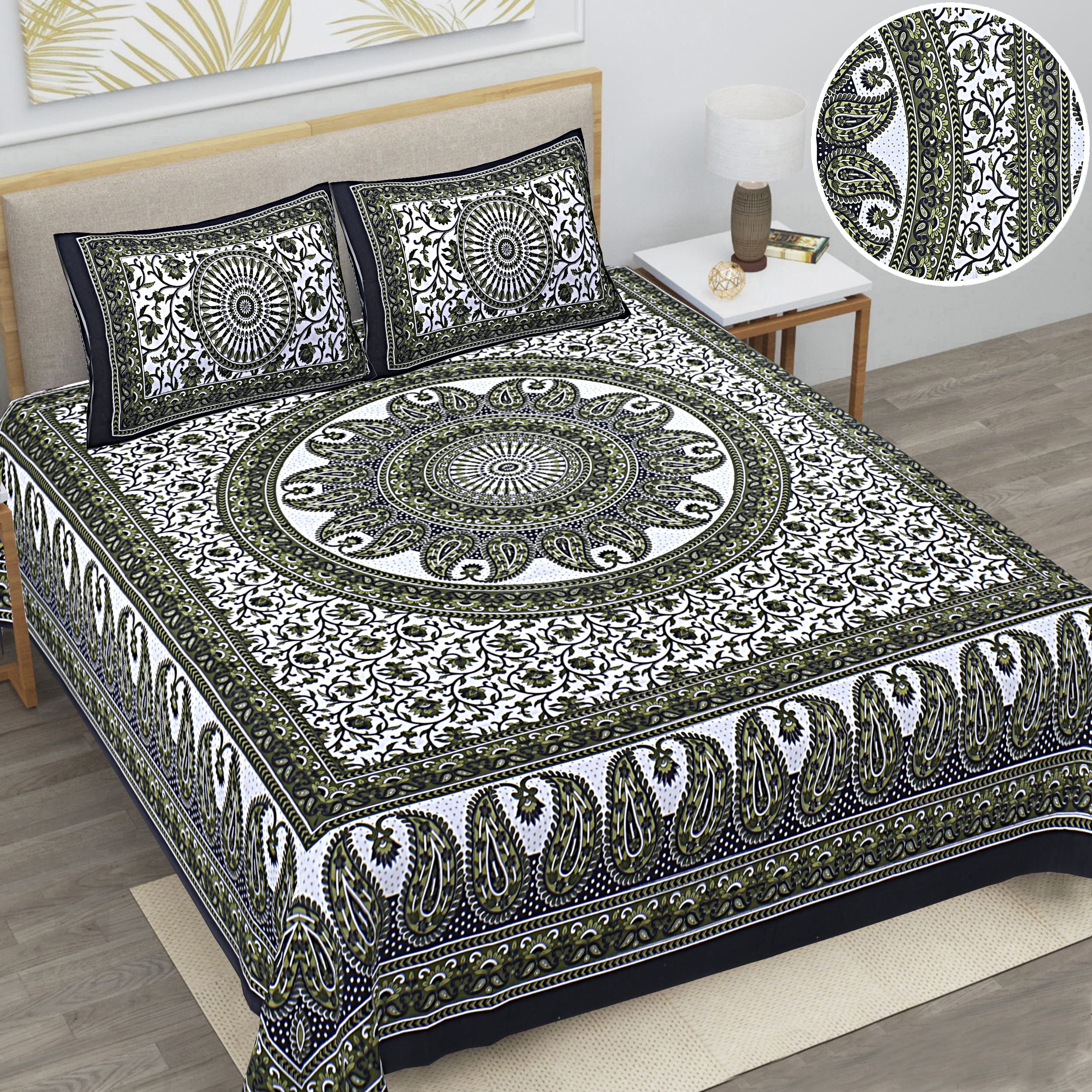 Eco Collection Mandala Print Cotton Bedsheet with 2 Pillow Covers | Premium 70x100 Inches