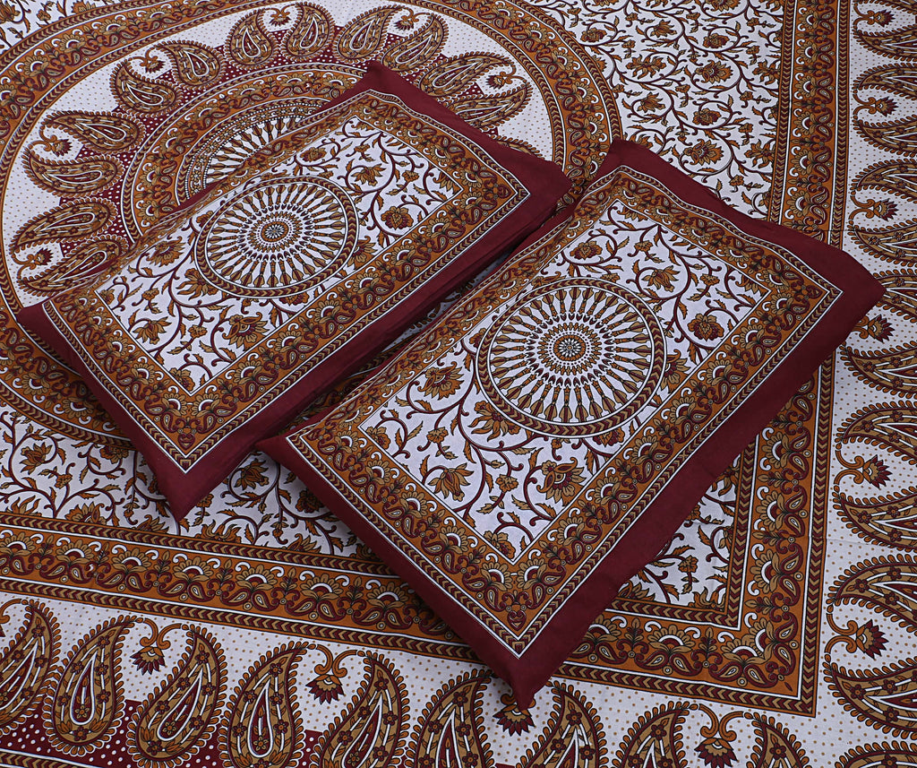 Eco Collection Mandala Print Cotton Bedsheet with 2 Pillow Covers | Premium 70x100 Inches