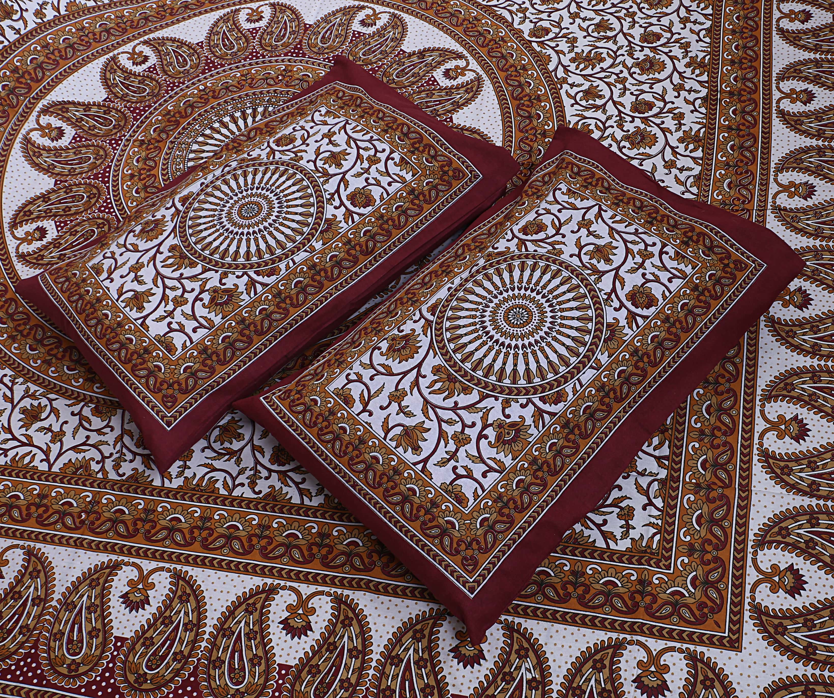 Eco Collection Mandala Print Cotton Bedsheet with 2 Pillow Covers | Premium 70x100 Inches