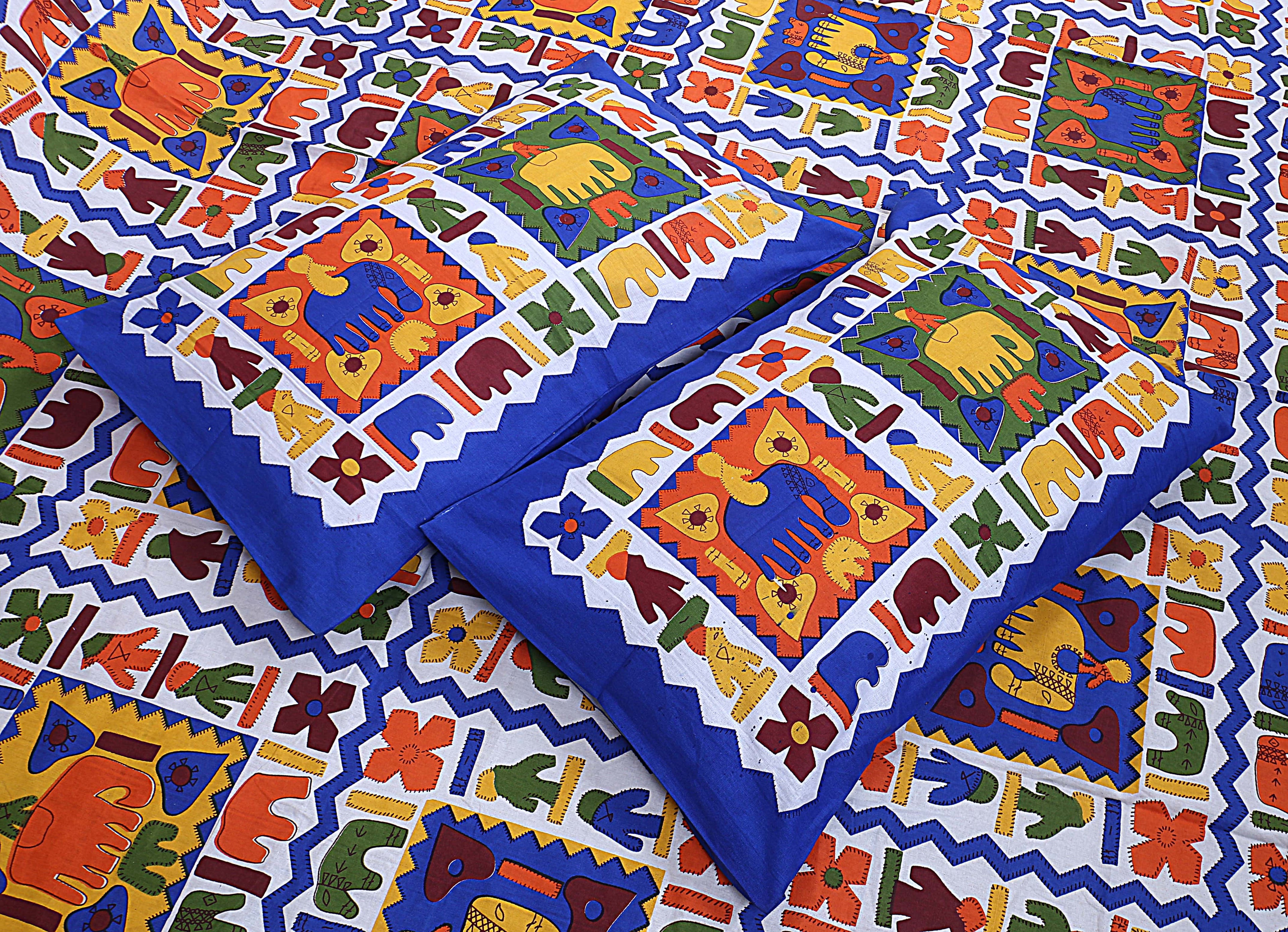 Eco Cotton Double Bedsheet with Traditional Block Tile Print – 90x100 Inches + 2 Pillow Covers