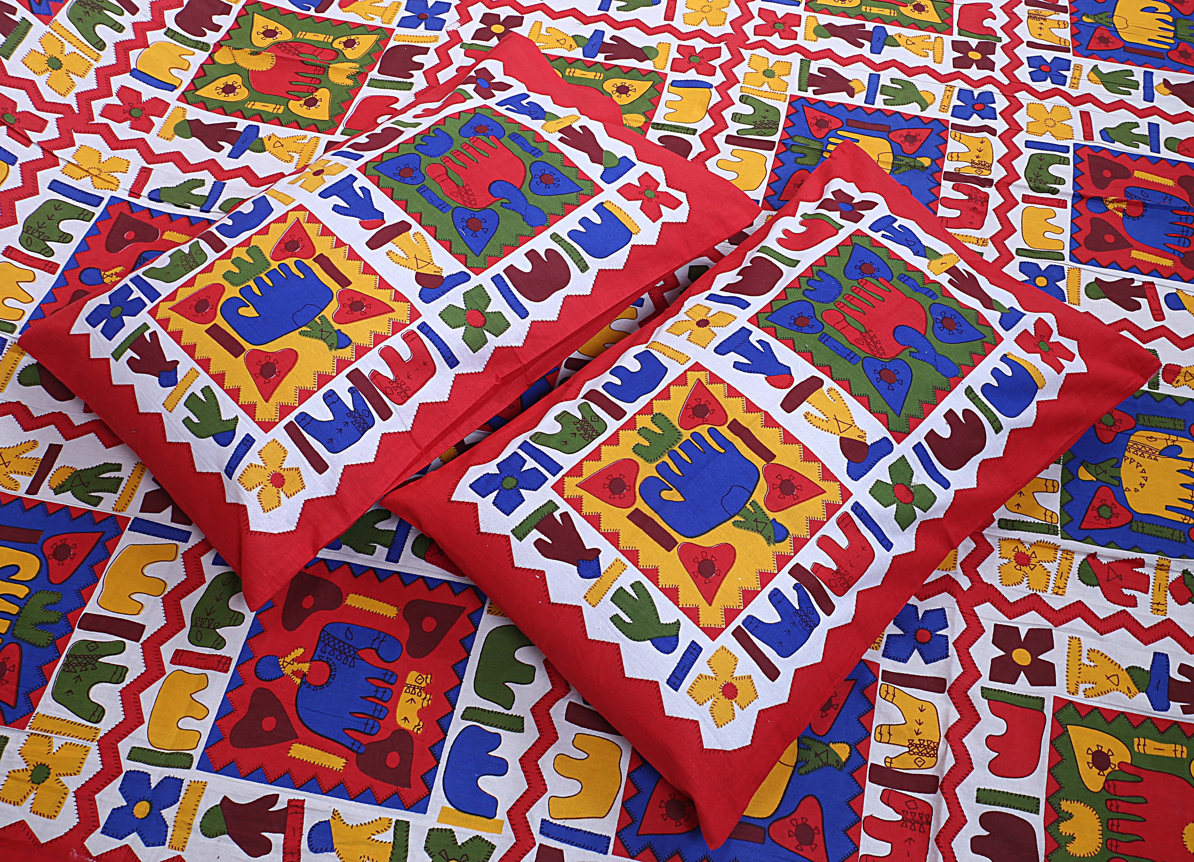 Eco Cotton Double Bedsheet with Traditional Block Tile Print – 90x100 Inches + 2 Pillow Covers