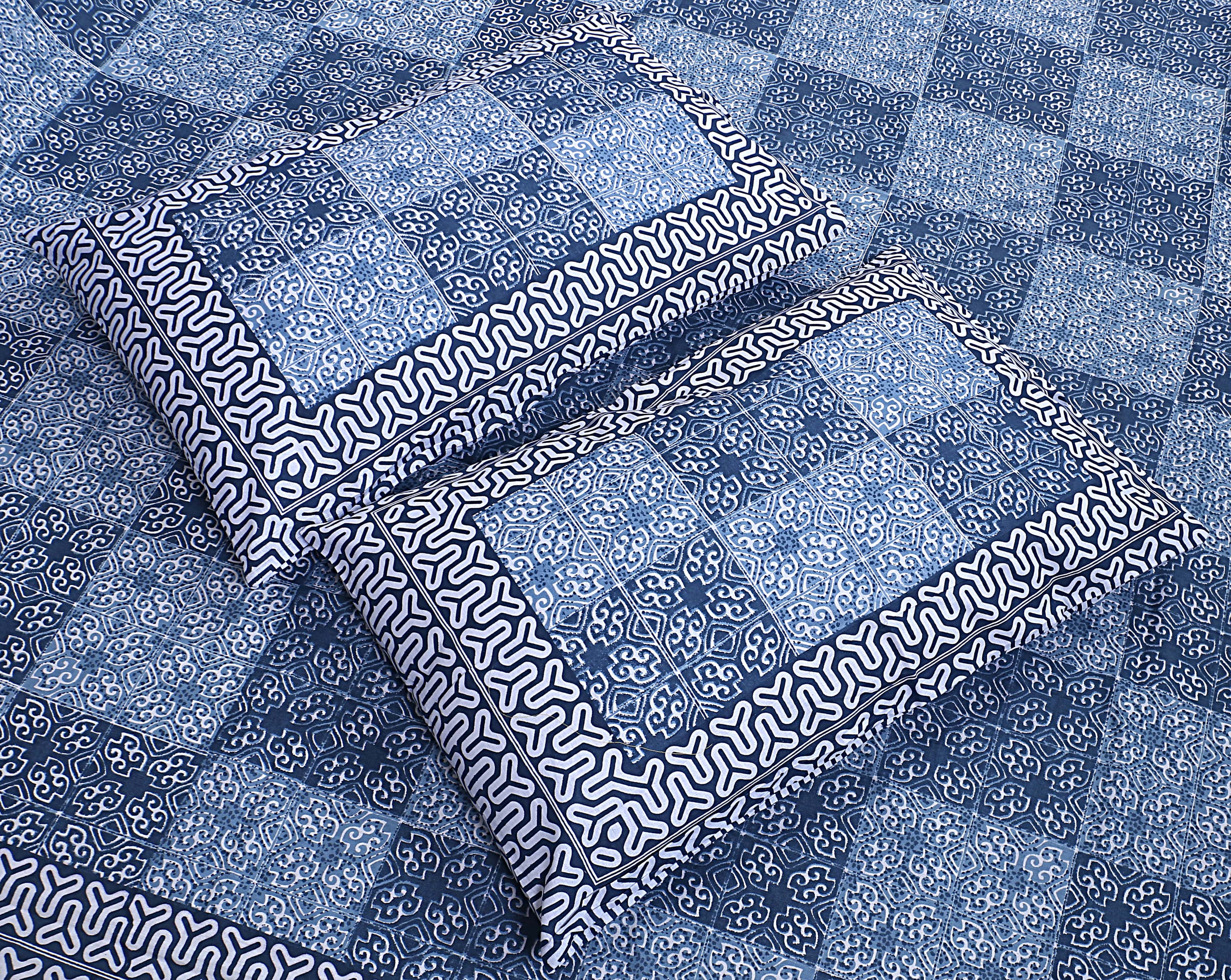 Eco Cotton Double Bedsheet with Geometric Tile Print – 90x100 Inches + 2 Pillow Covers