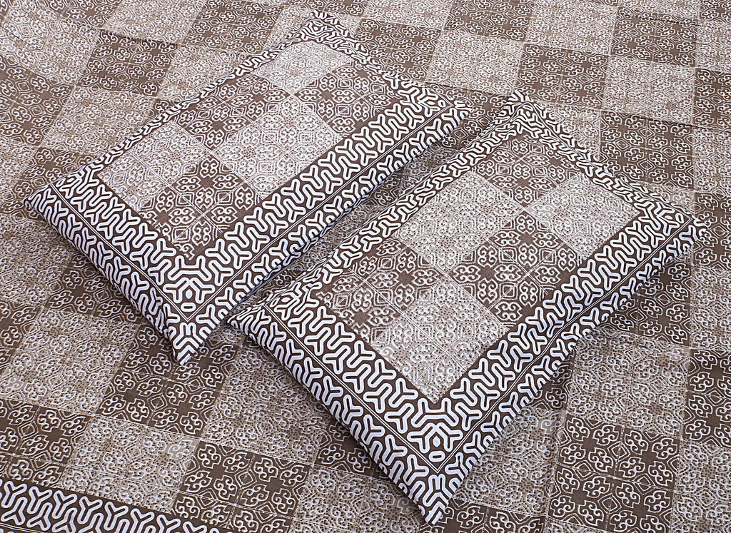 Eco Cotton Double Bedsheet with Geometric Tile Print – 90x100 Inches + 2 Pillow Covers