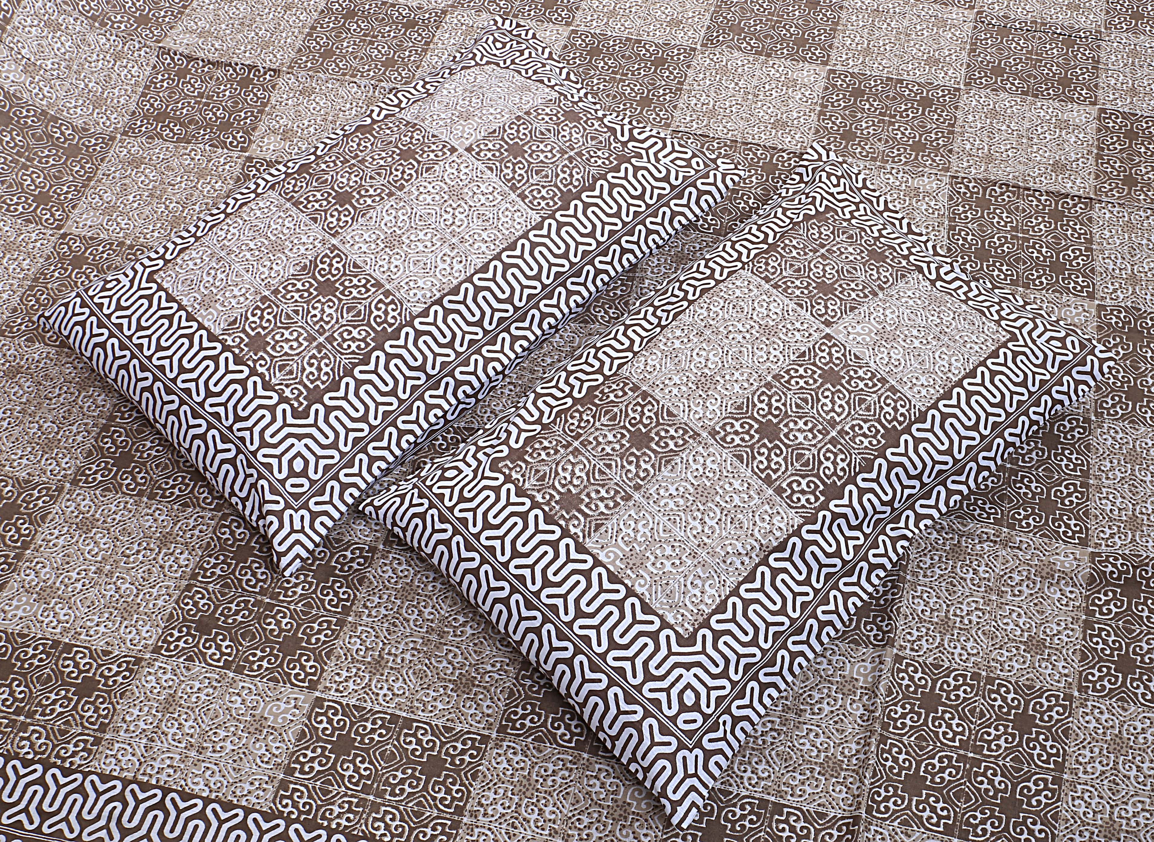 Eco Cotton Double Bedsheet with Geometric Tile Print – 90x100 Inches + 2 Pillow Covers