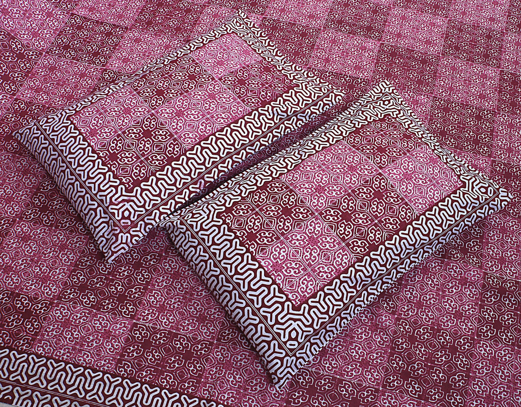 Eco Cotton Double Bedsheet with Geometric Tile Print – 90x100 Inches + 2 Pillow Covers