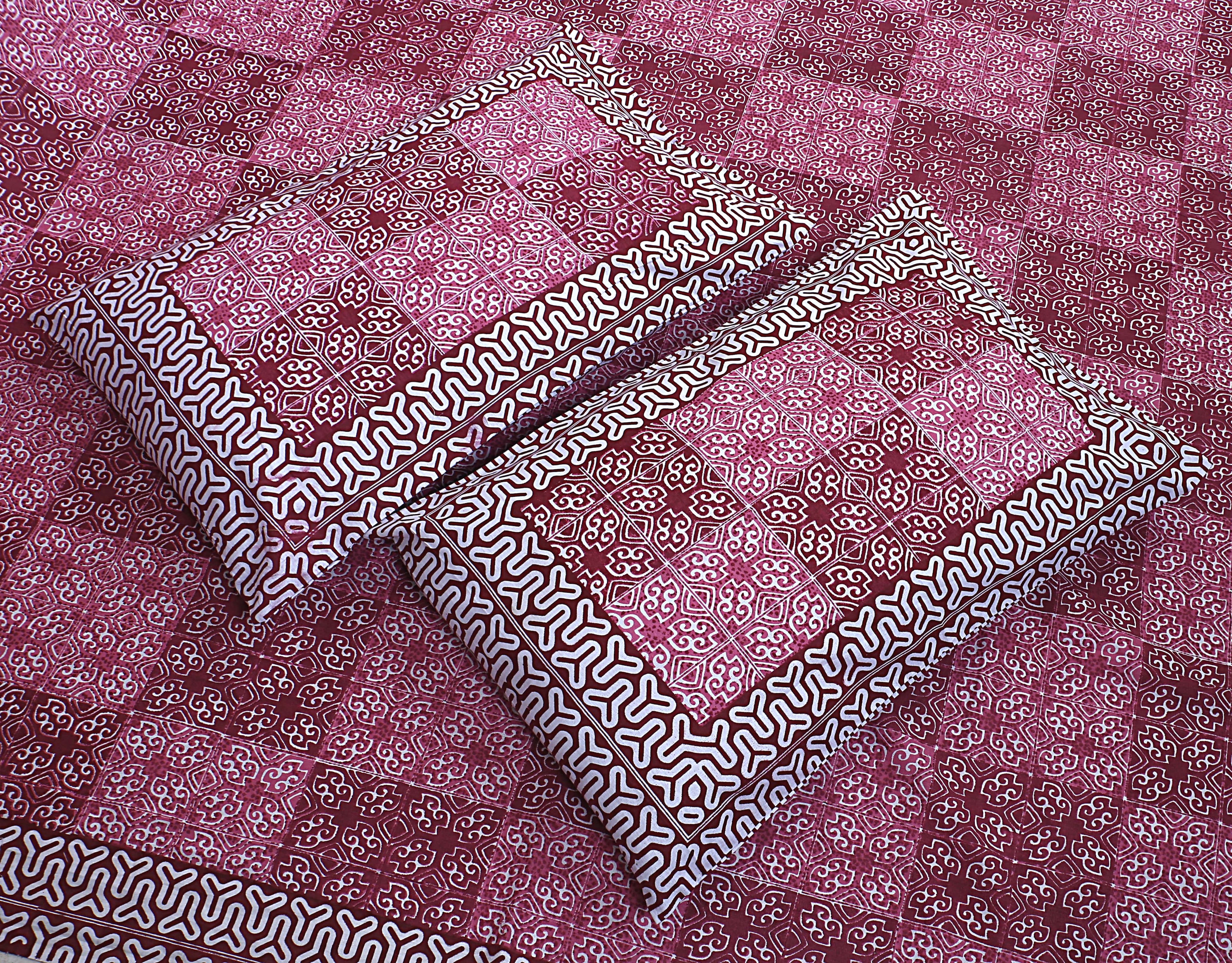 Eco Cotton Double Bedsheet with Geometric Tile Print – 90x100 Inches + 2 Pillow Covers