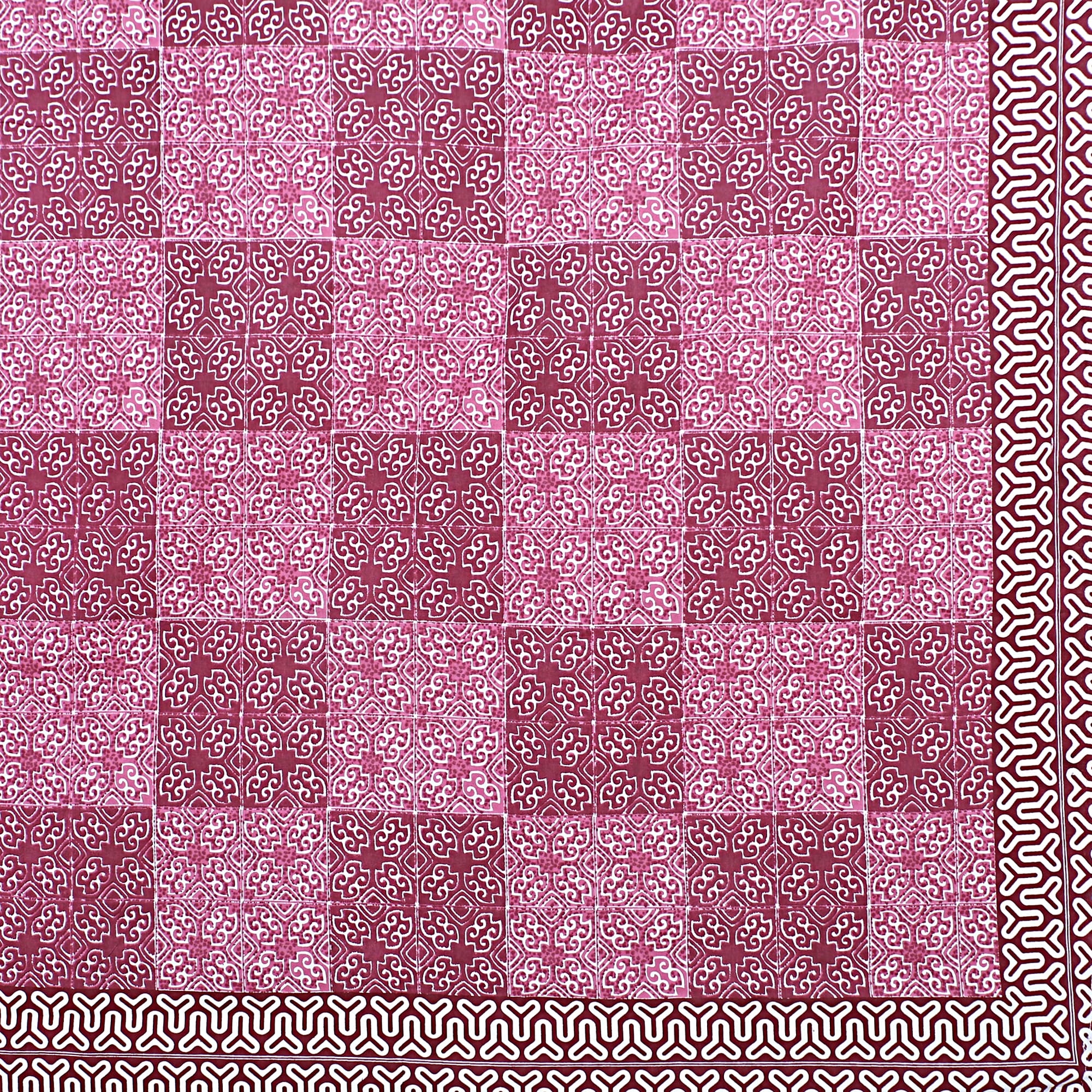Eco Cotton Double Bedsheet with Geometric Tile Print – 90x100 Inches + 2 Pillow Covers