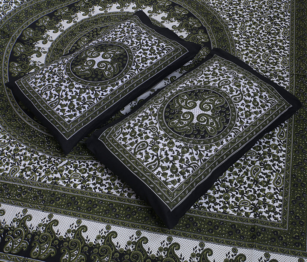 Eco Cotton Double Bedsheet with Ethnic Mandala & Floral Motif – 90x100 Inches + 2 Pillow Covers