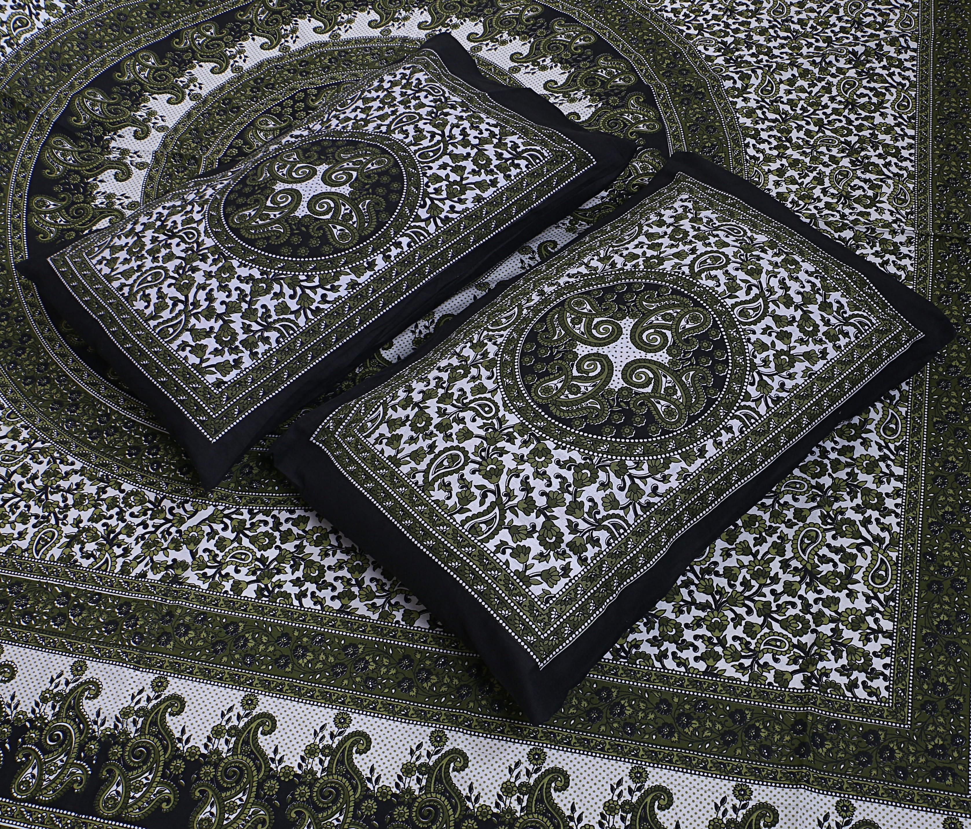 Eco Cotton Double Bedsheet with Ethnic Mandala & Floral Motif – 90x100 Inches + 2 Pillow Covers