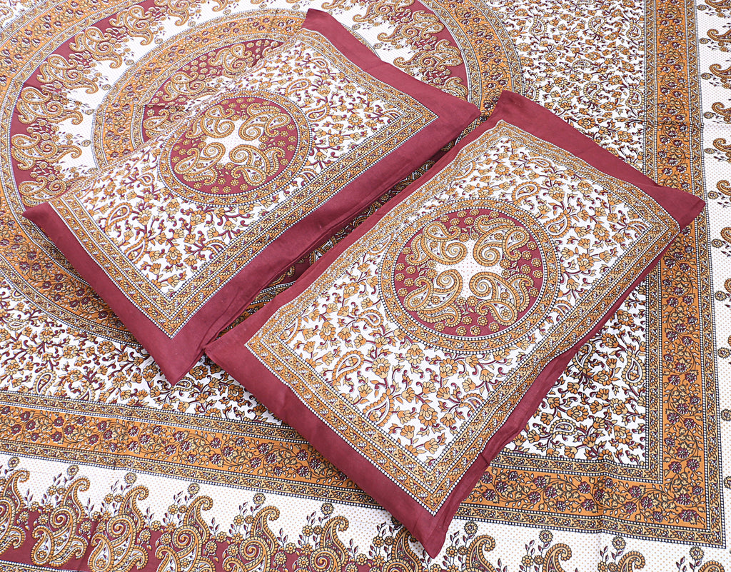 Eco Cotton Double Bedsheet with Ethnic Mandala & Floral Motif – 90x100 Inches + 2 Pillow Covers