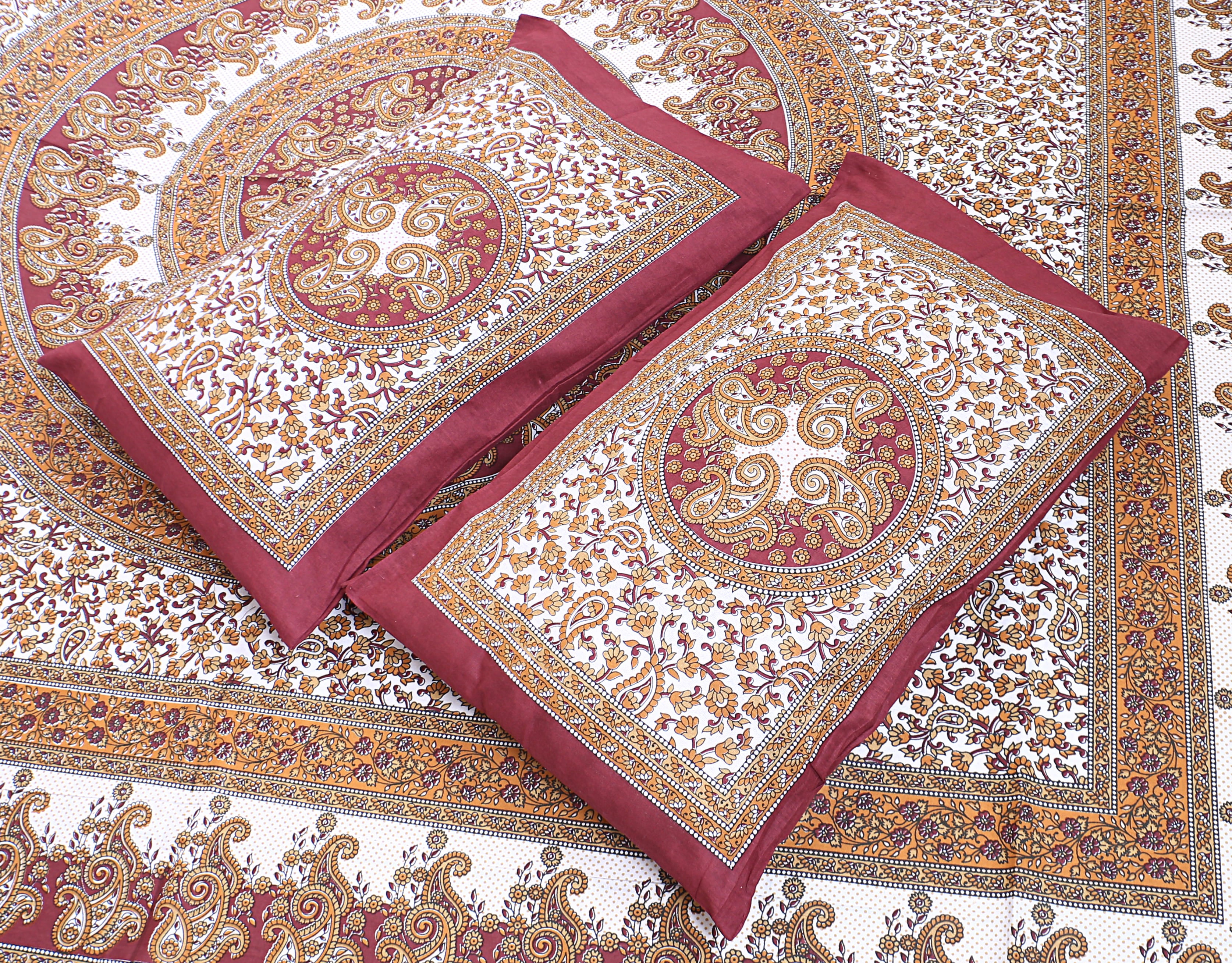 Eco Cotton Double Bedsheet with Ethnic Mandala & Floral Motif – 90x100 Inches + 2 Pillow Covers