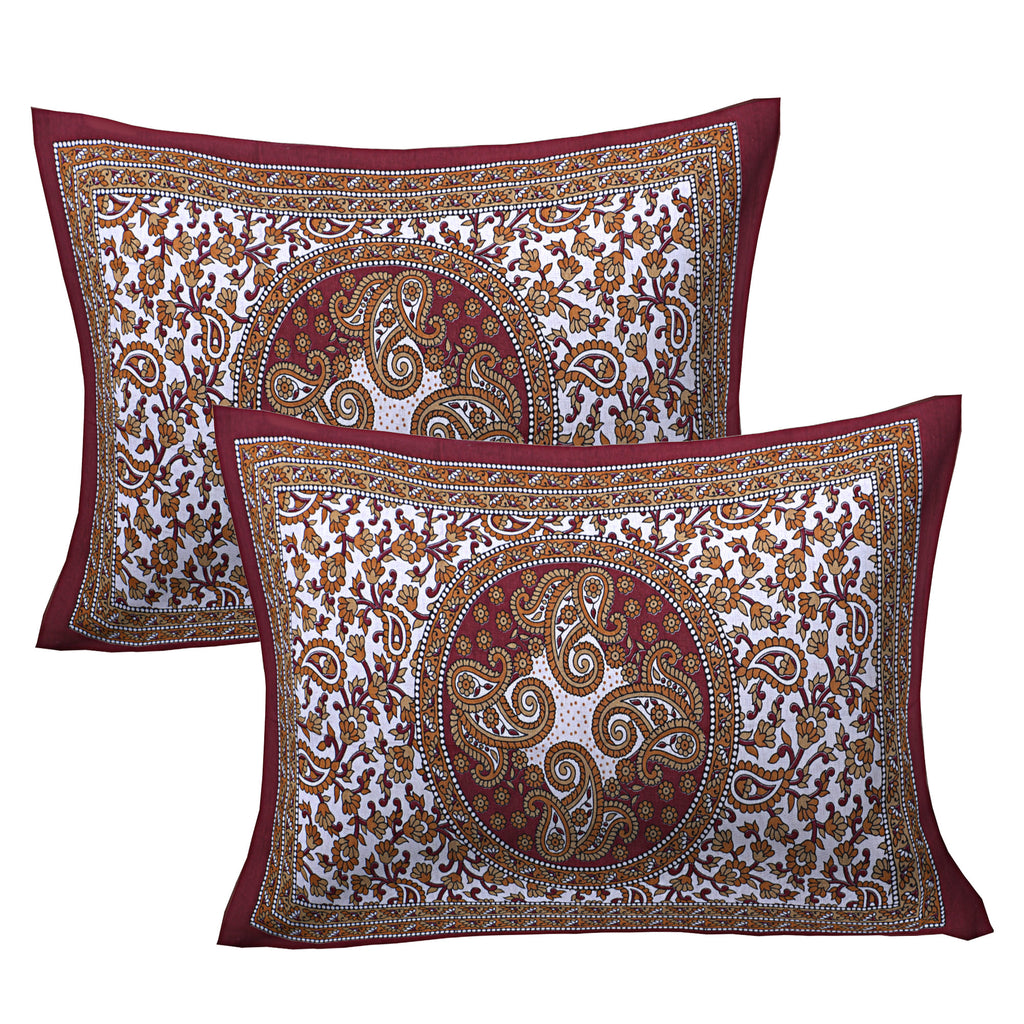 Eco Cotton Double Bedsheet with Ethnic Mandala & Floral Motif – 90x100 Inches + 2 Pillow Covers