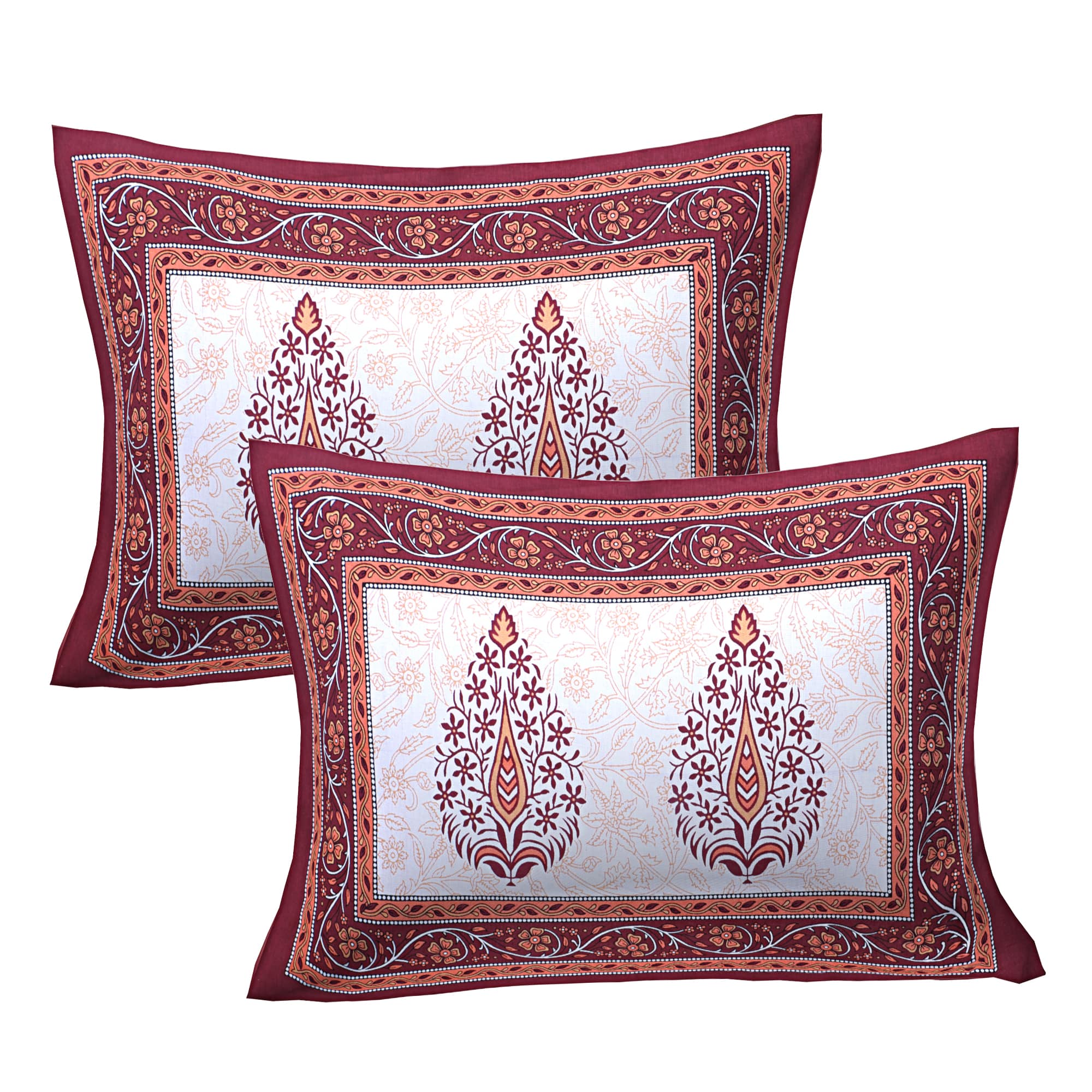 Eco Cotton Double Bedsheet with Mustard Floral Vine Print – 90x100 Inches + 2 Pillow Covers
