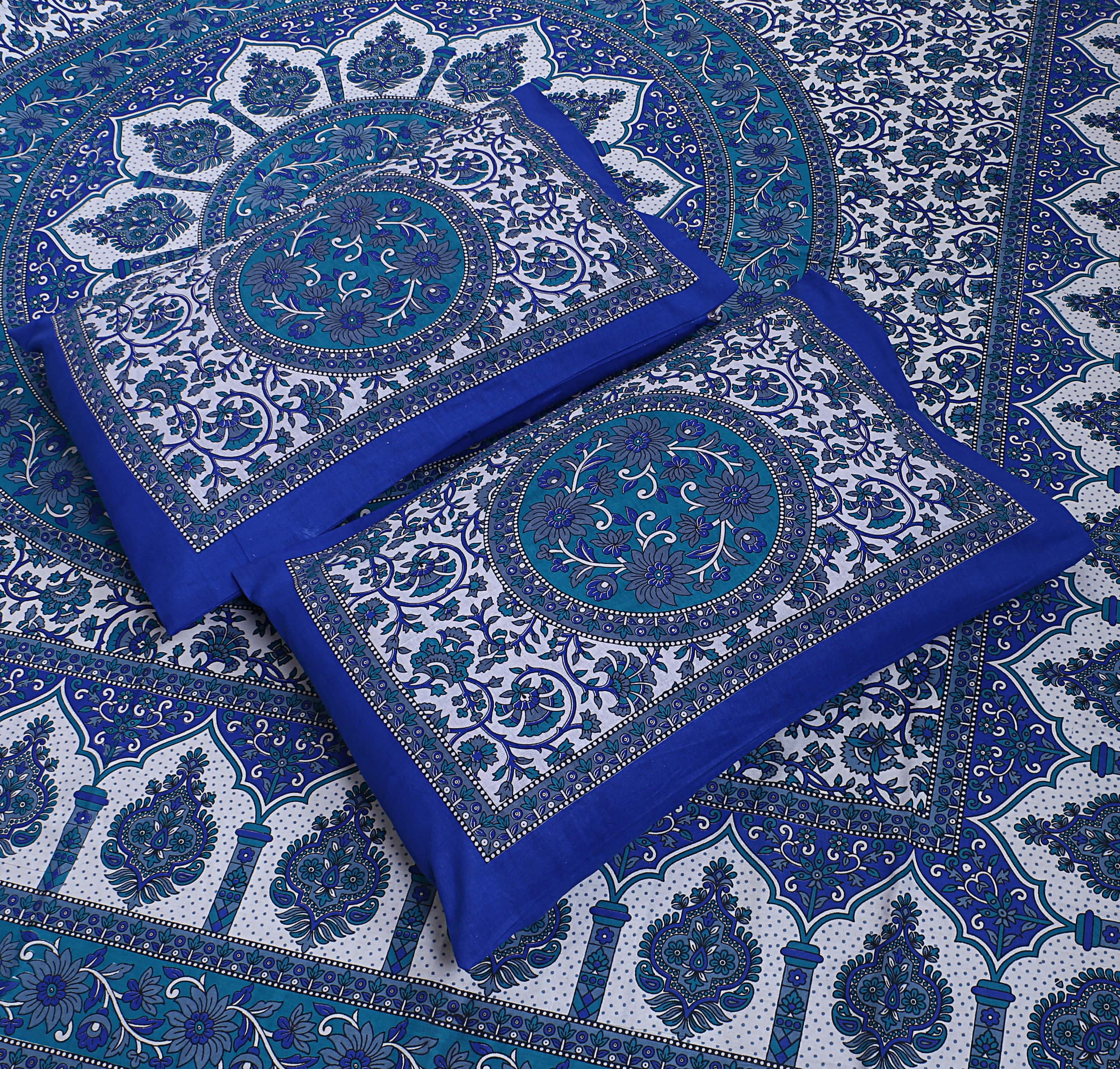 Eco Cotton Double Bedsheet with Mandala Floral Print – 90x100 Inches + 2 Pillow Covers