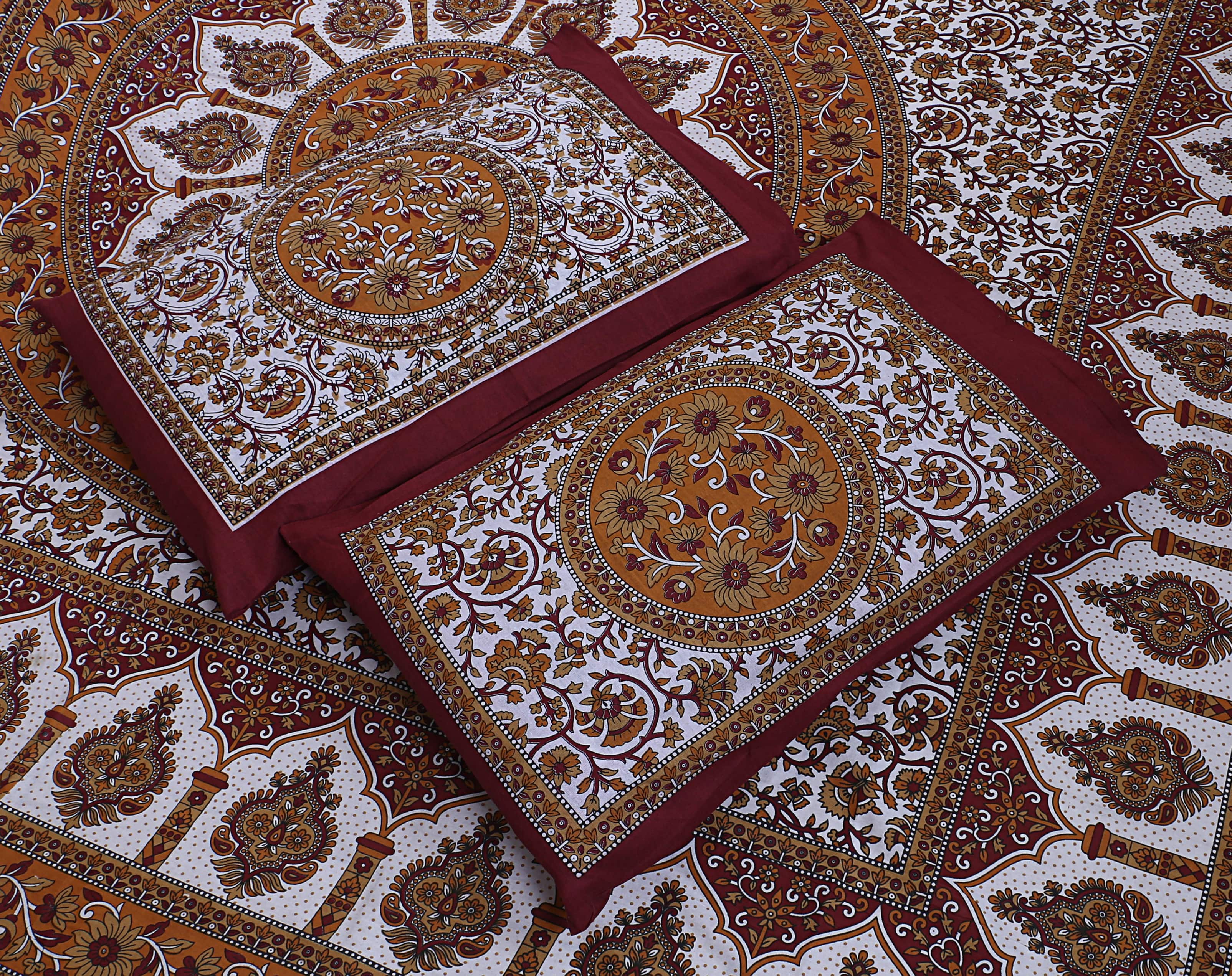 Eco Cotton Double Bedsheet with Mandala Floral Print – 90x100 Inches + 2 Pillow Covers