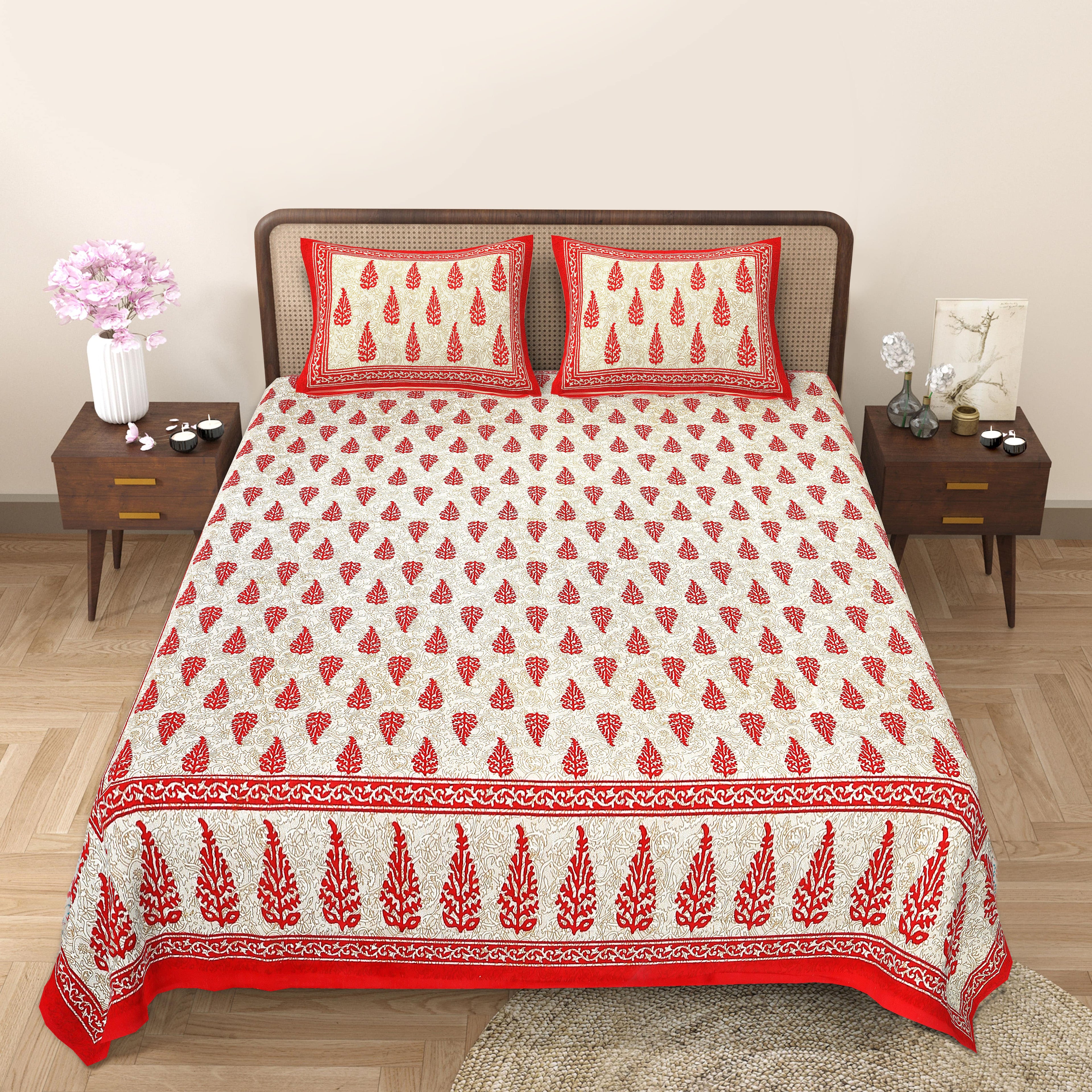 Eco Cotton Double Bedsheet with Elegant Boota Print – 90x100 Inches + 2 Pillow Covers