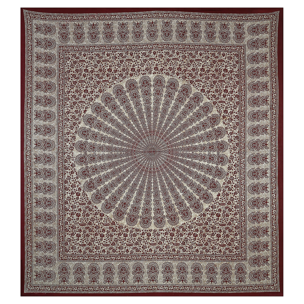 Eco Cotton Double Bedsheet with Peacock Mandala Print – 90x100 Inches + 2 Pillow Covers