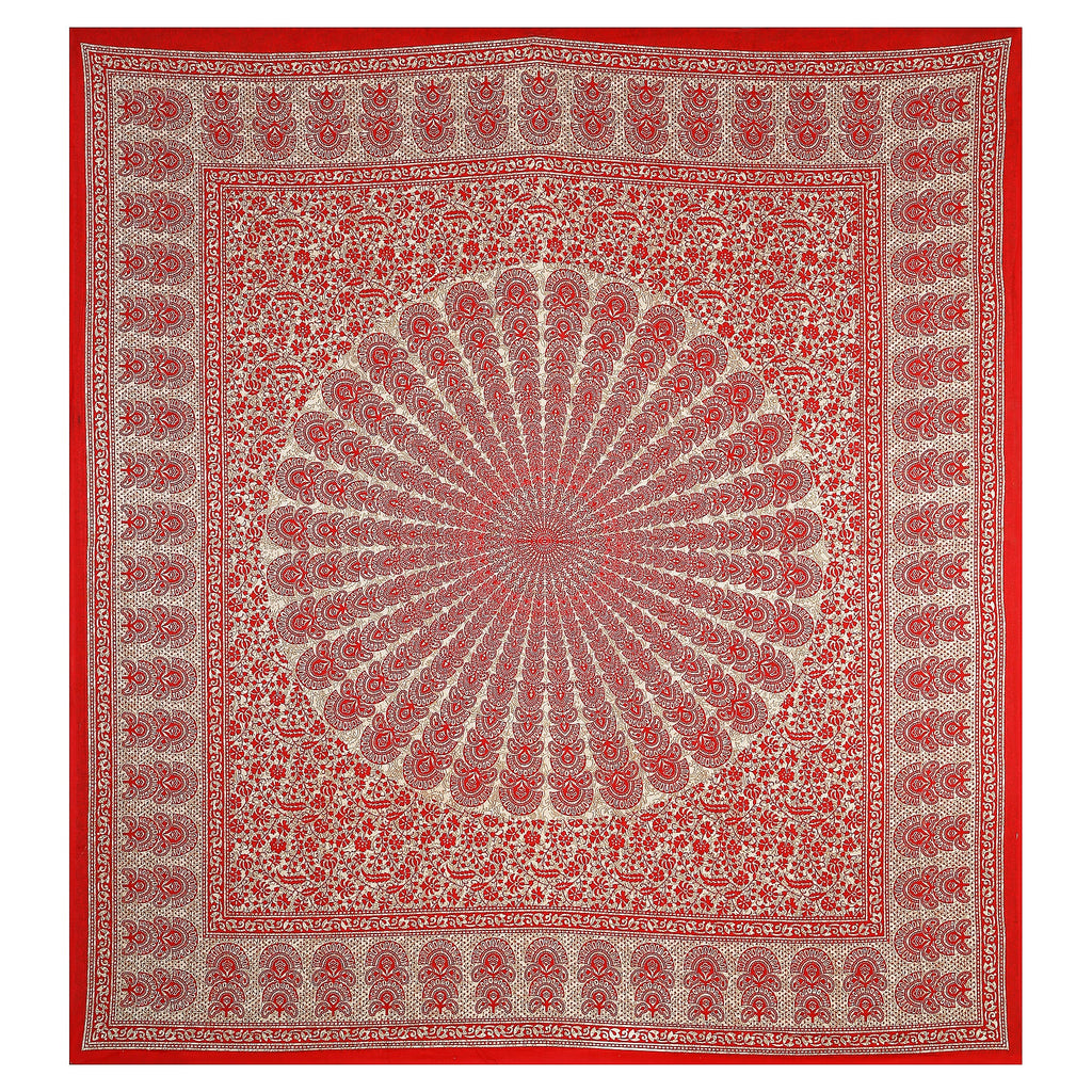 Eco Cotton Double Bedsheet with Peacock Mandala Print – 90x100 Inches + 2 Pillow Covers