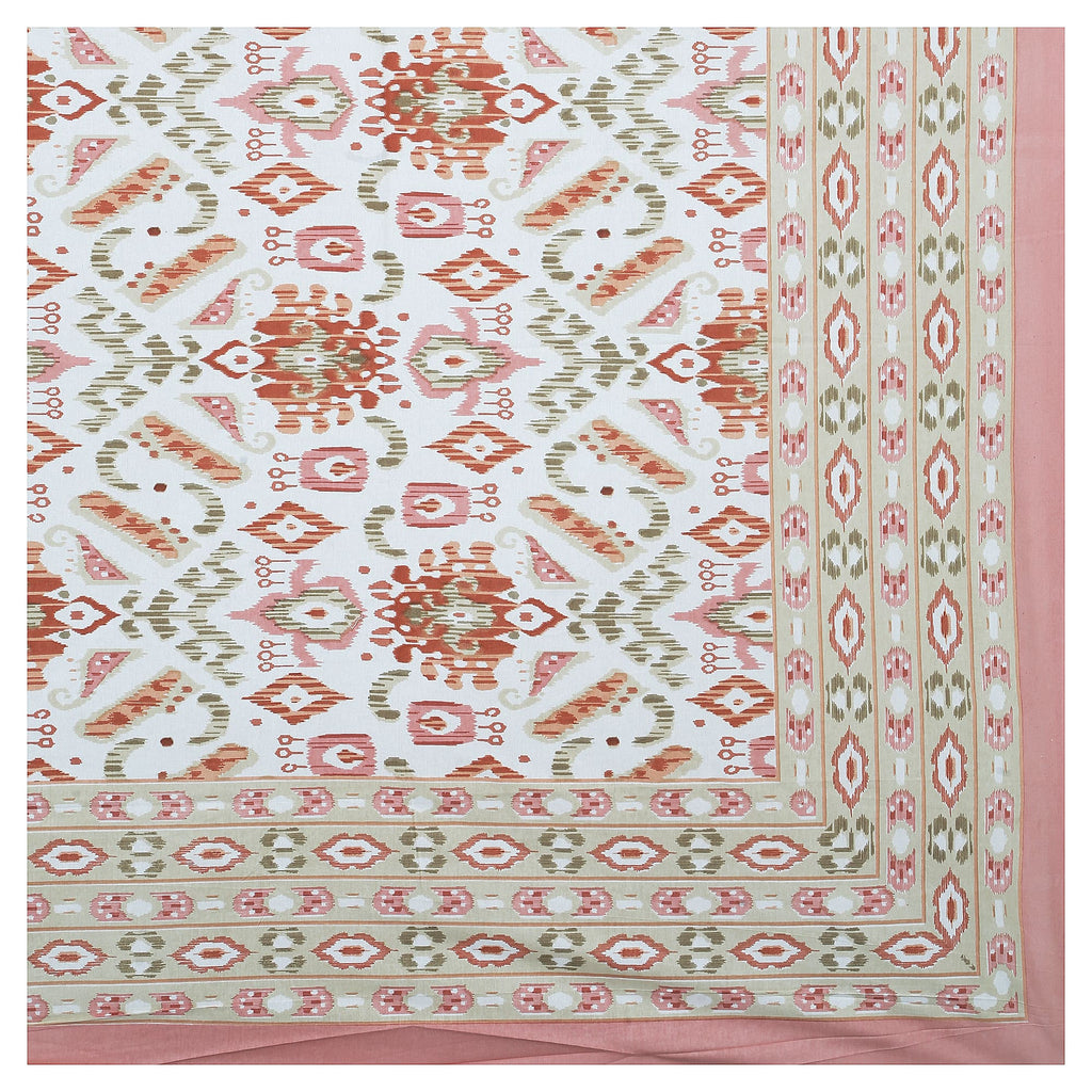 Eklavya Ikat Collection 95x108 Double Bedsheet with Geometric Ikat Patterns & Matching Pillow Covers