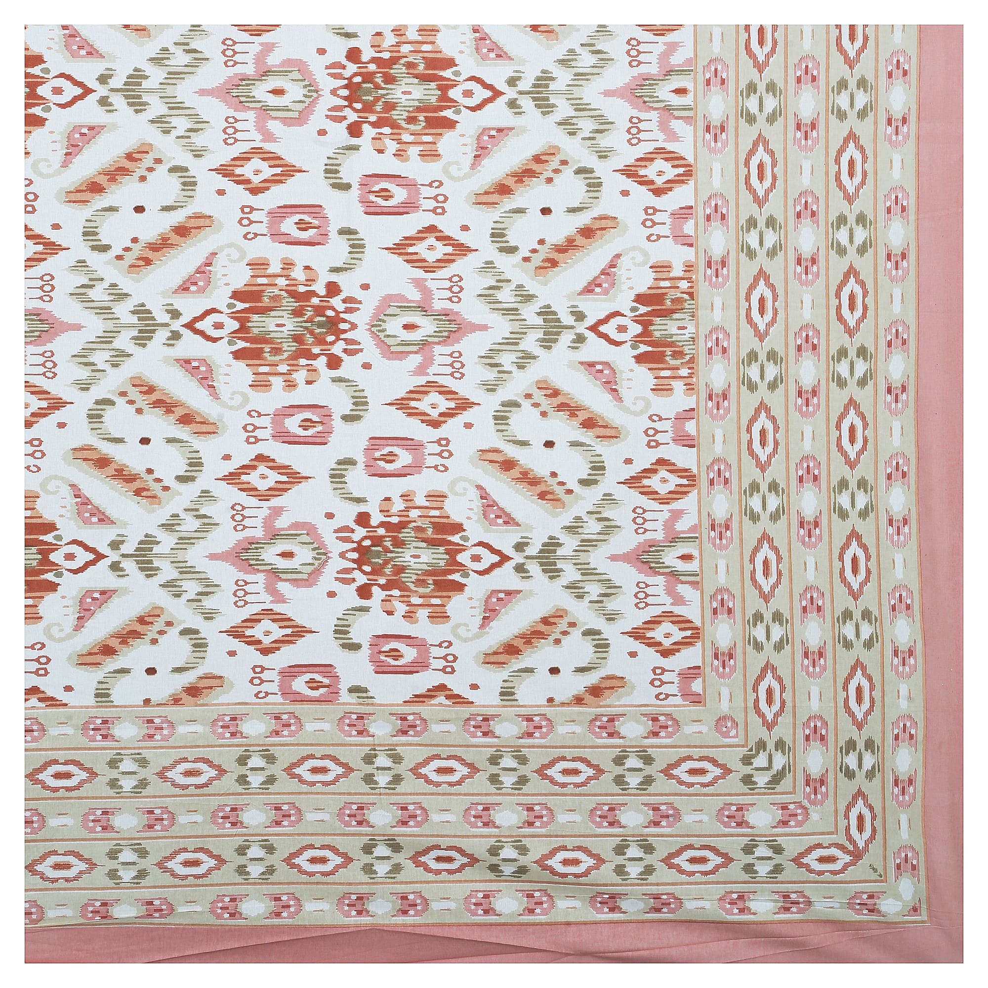Eklavya Ikat Collection 95x108 Double Bedsheet with Geometric Ikat Patterns & Matching Pillow Covers