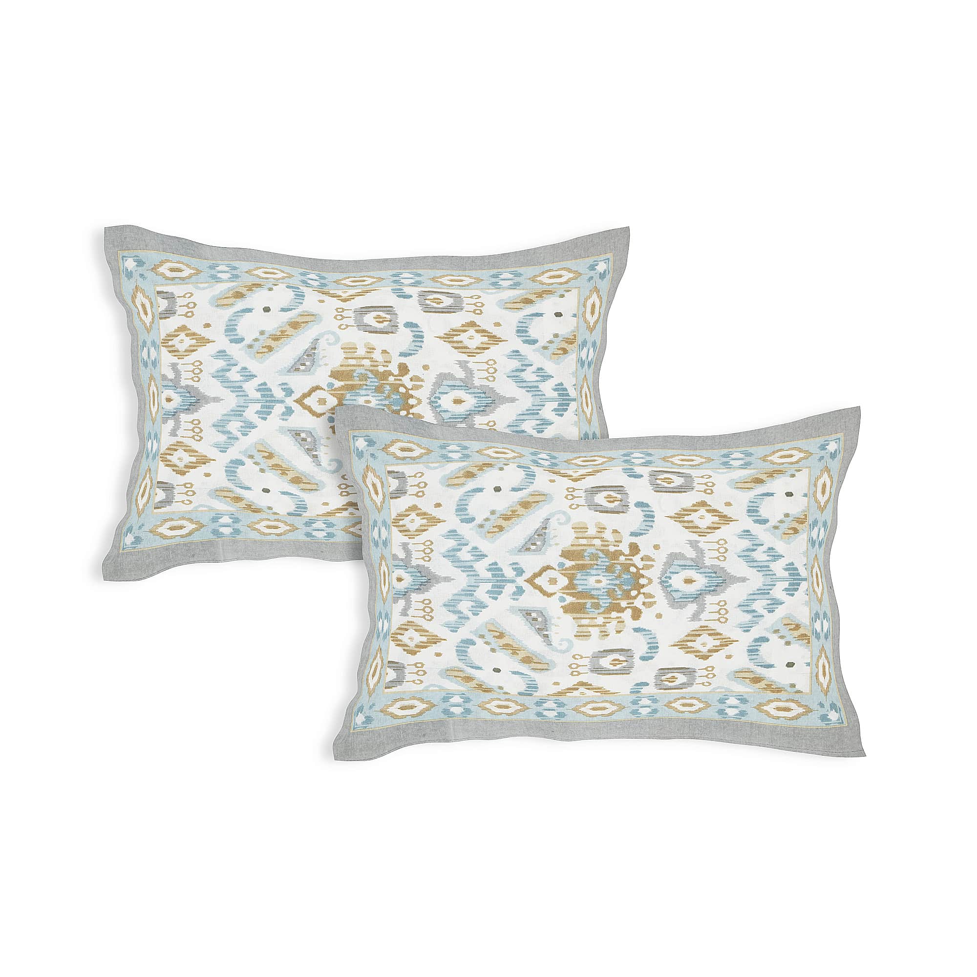 Eklavya Ikat Collection 95x108 Double Bedsheet with Geometric Ikat Patterns & Matching Pillow Covers