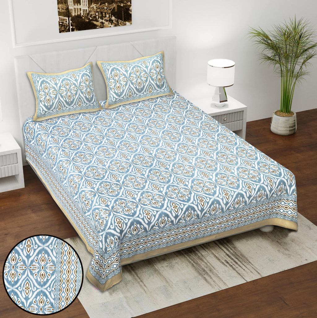 Eklavya Ikat Collection 95x108 Double Bedsheet with Classic Ikat Diamond Motifs & Matching Pillow Covers