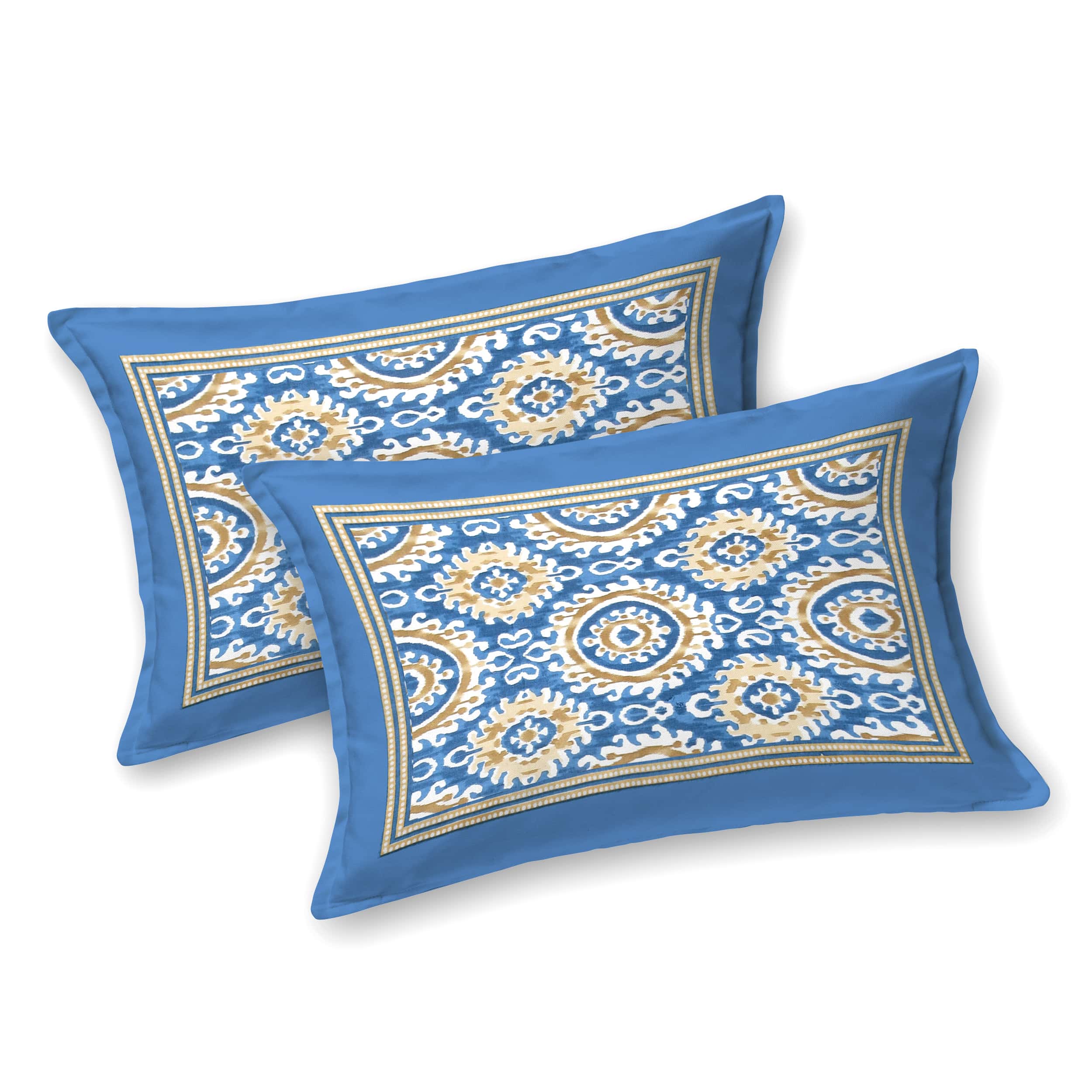 Eklavya Ikat Collection 95x108 Double Bedsheet with Traditional Circular Ikat Motifs & Matching Pillow Covers